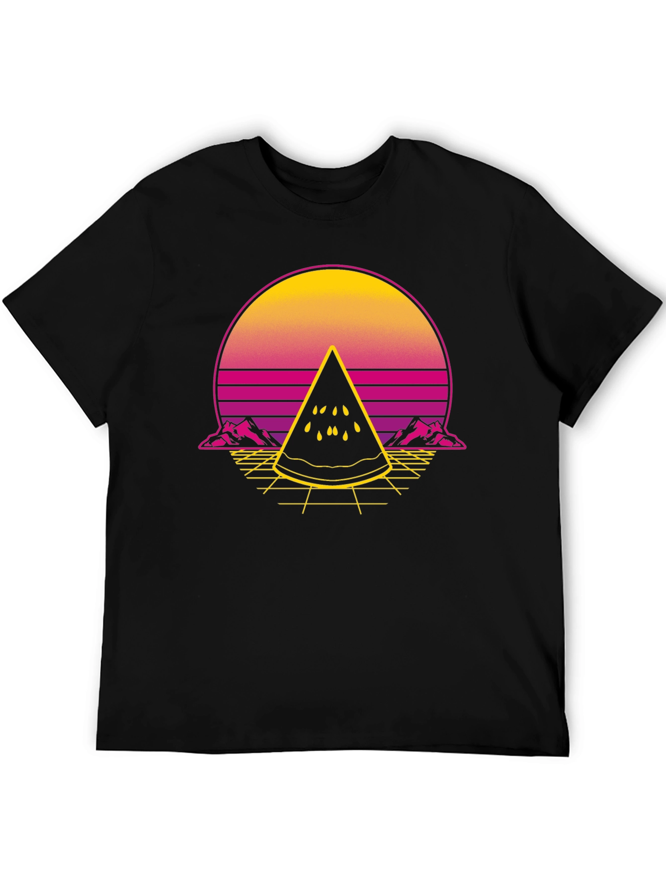 Black Retro Sunset Watermelon Slice T-Shirt view 5