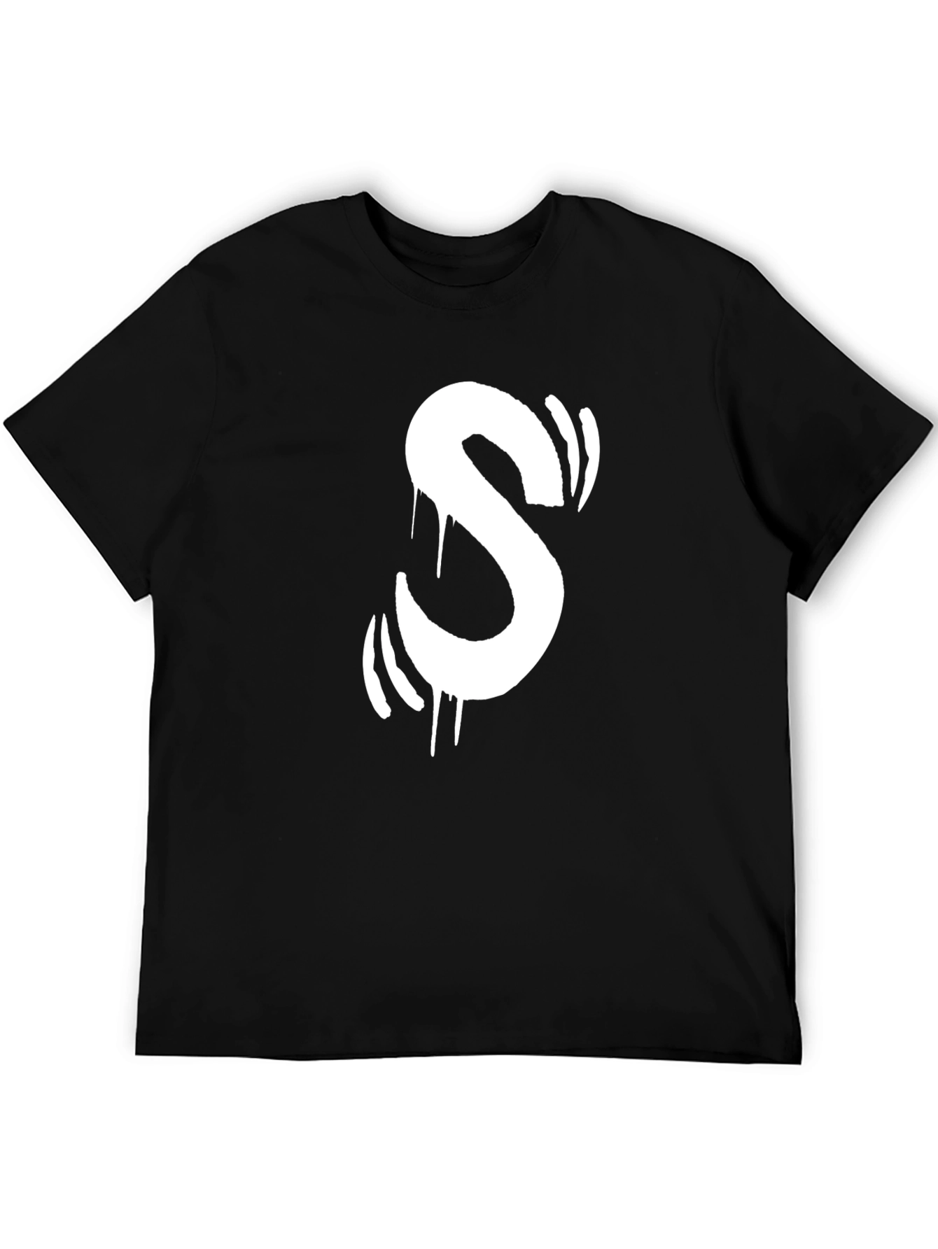 Black Urban Style Black T-Shirt with White Graffiti "S" view 5