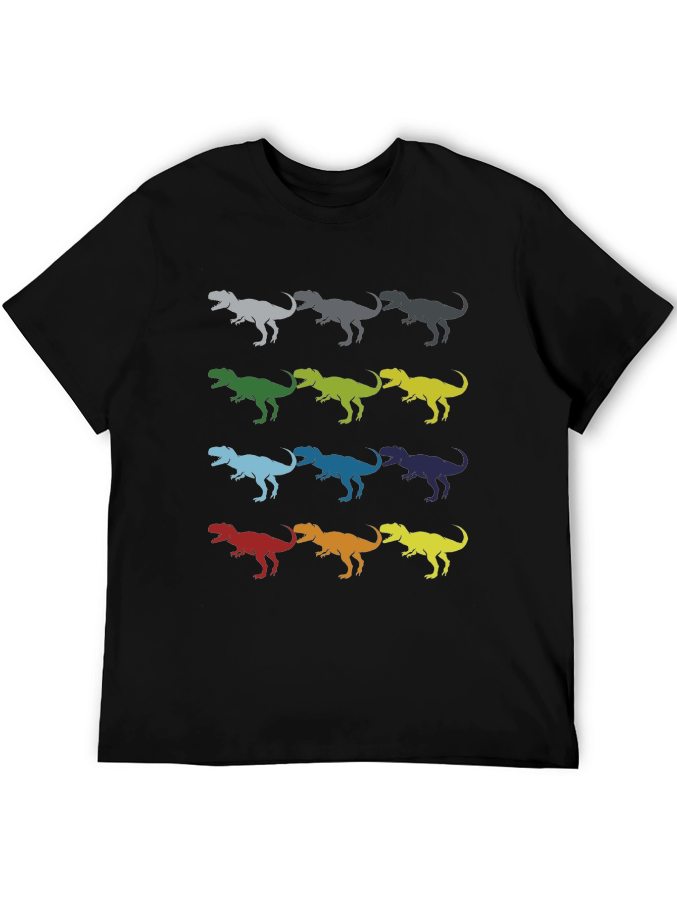 Black Dinosaur T-Rex Pattern Black Cotton T-Shirt view 5