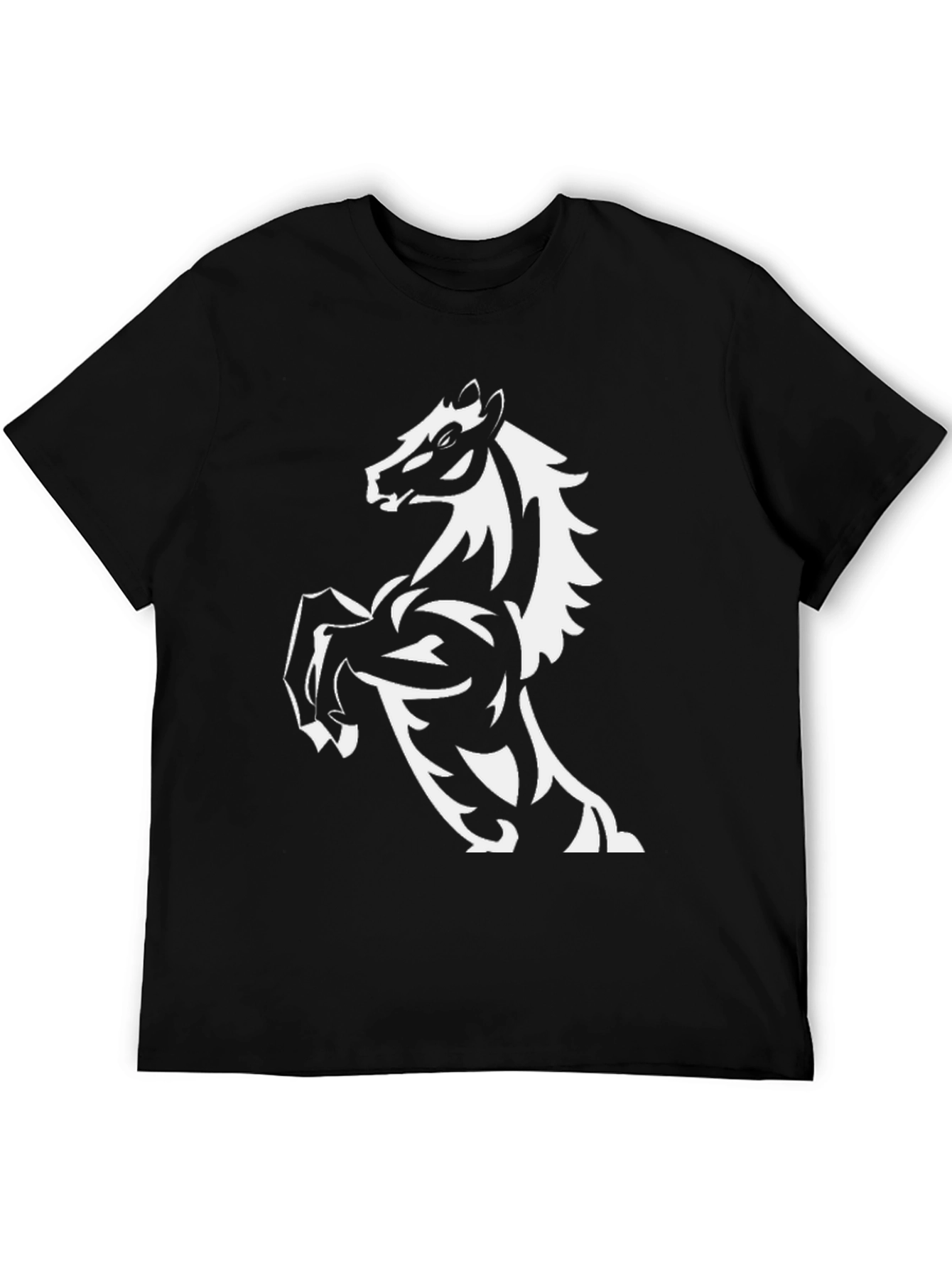 Black Men's Black T-Shirt with Horse Graphic view 5