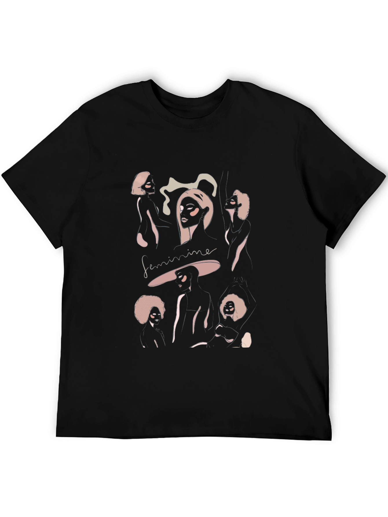 Black Feminine Graphic Tee - Stylish Black Crew Neck T-Shirt view 5