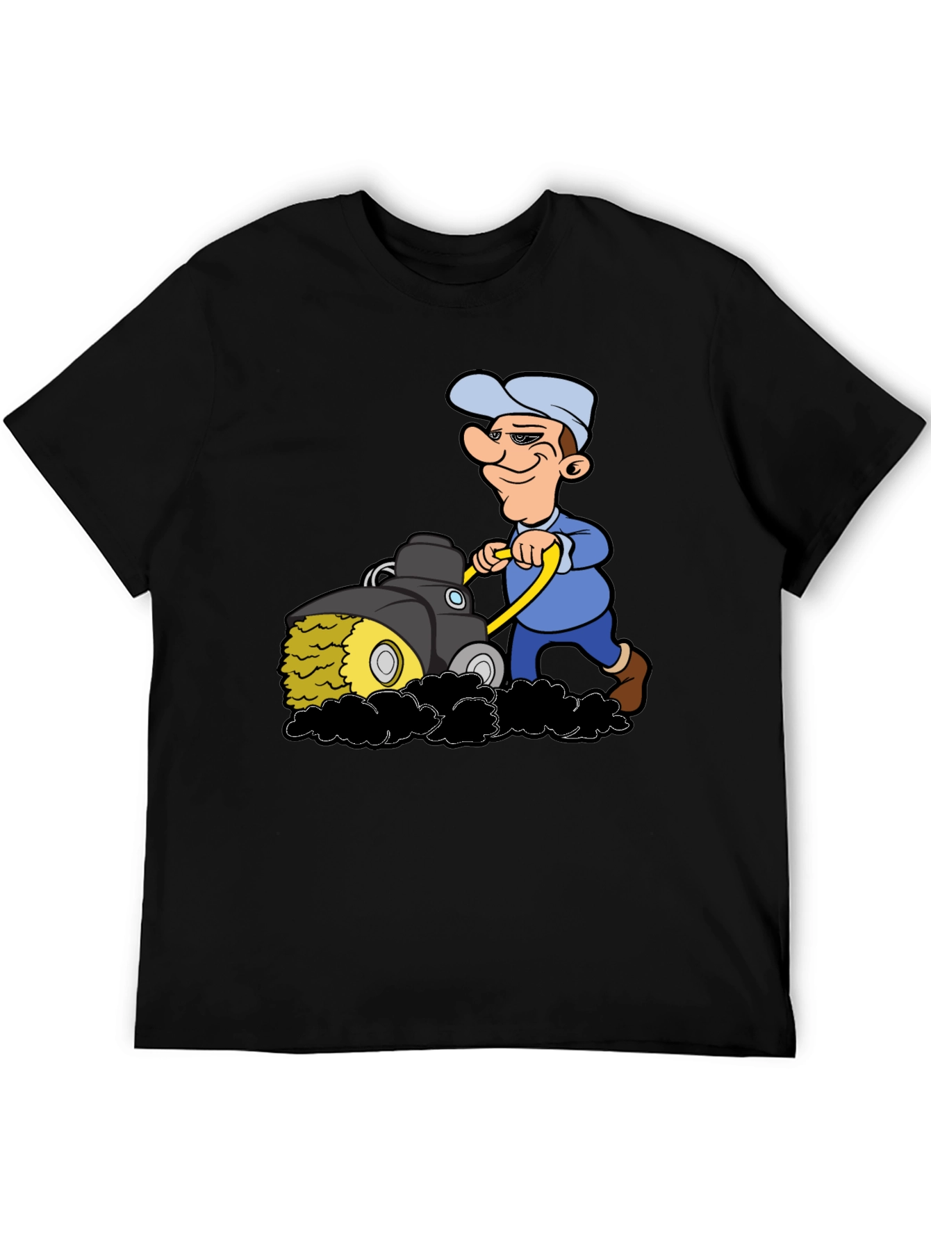 Black Cartoon Lawn Mower T-Shirt view 5