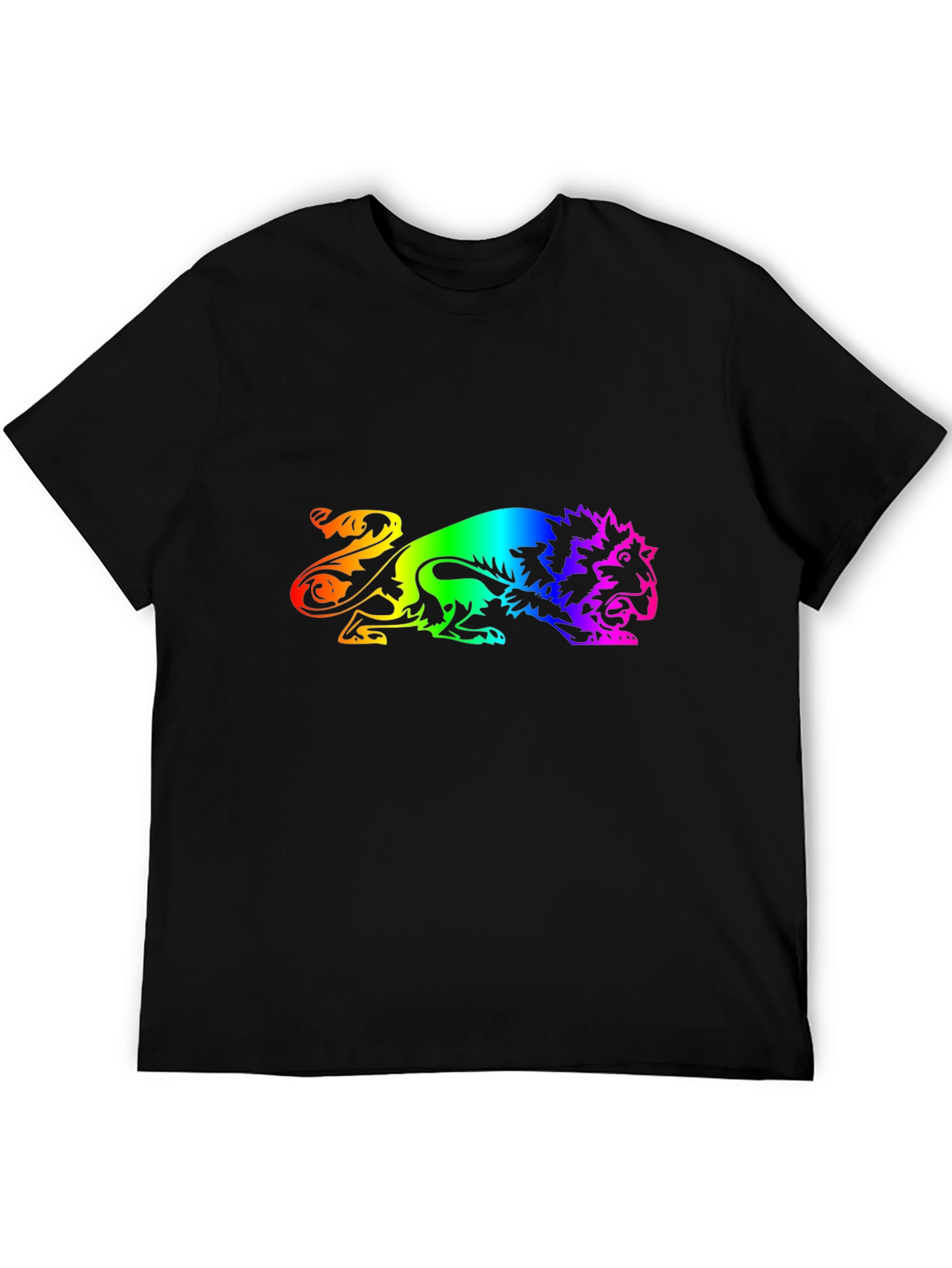 Black Rainbow Lion Graphic Black T-Shirt view 5