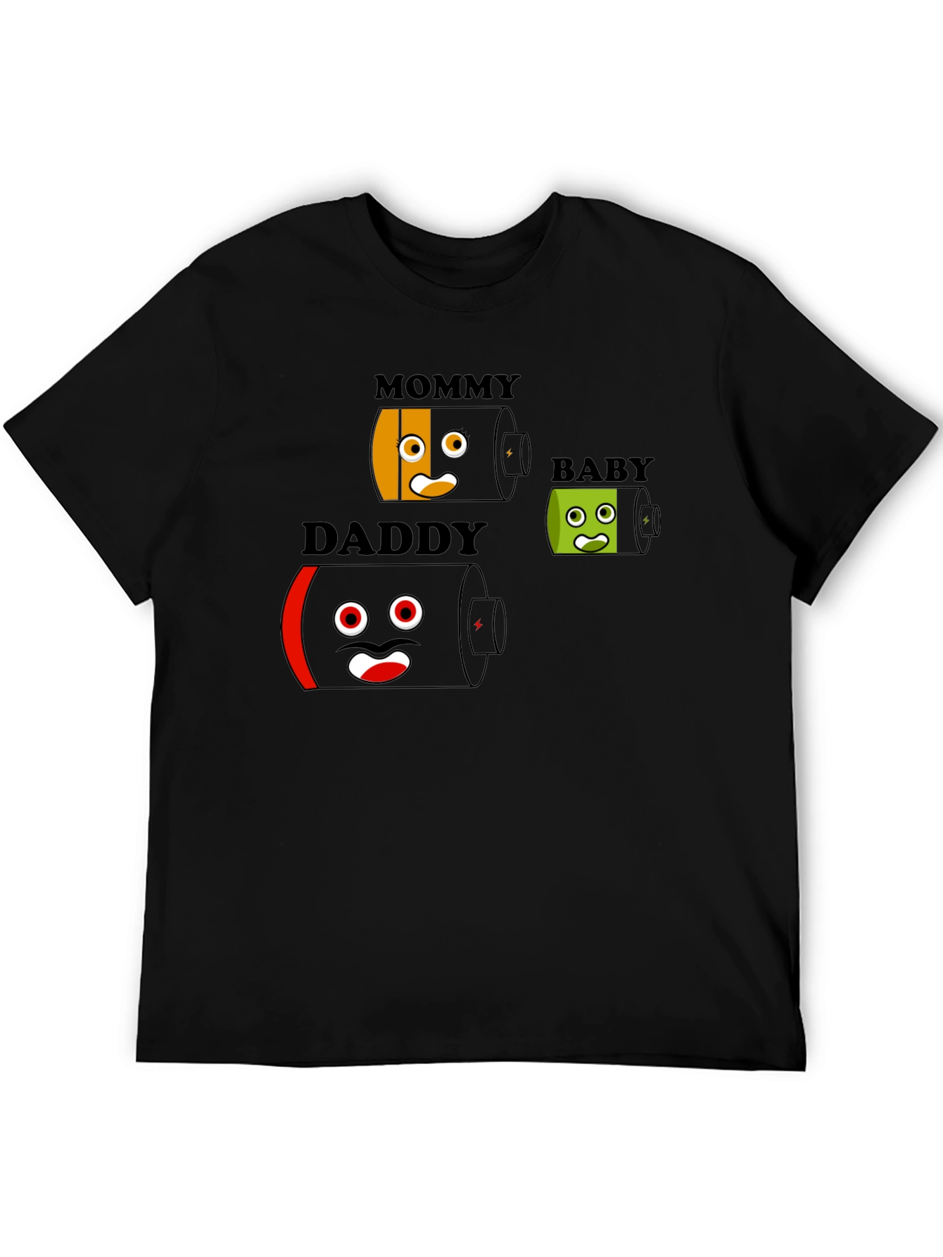Black Battery Family T-Shirt - Mommy Daddy Baby - Funny Graphic Tee view 5