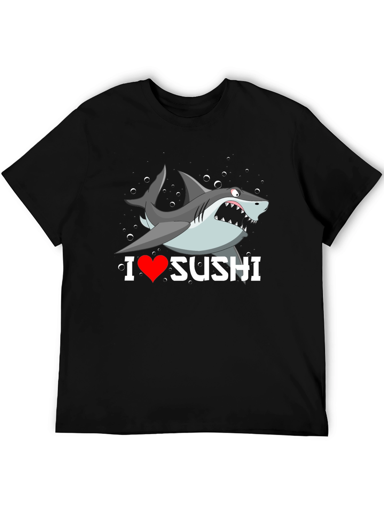 Black I Heart Sushi Shark Graphic T-Shirt view 5