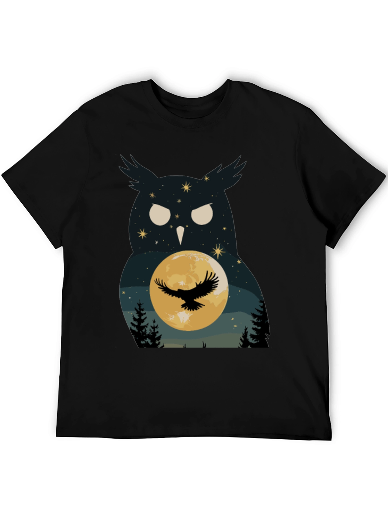 Black Owl & Moon Graphic Tee - Night Sky Black T-Shirt view 5