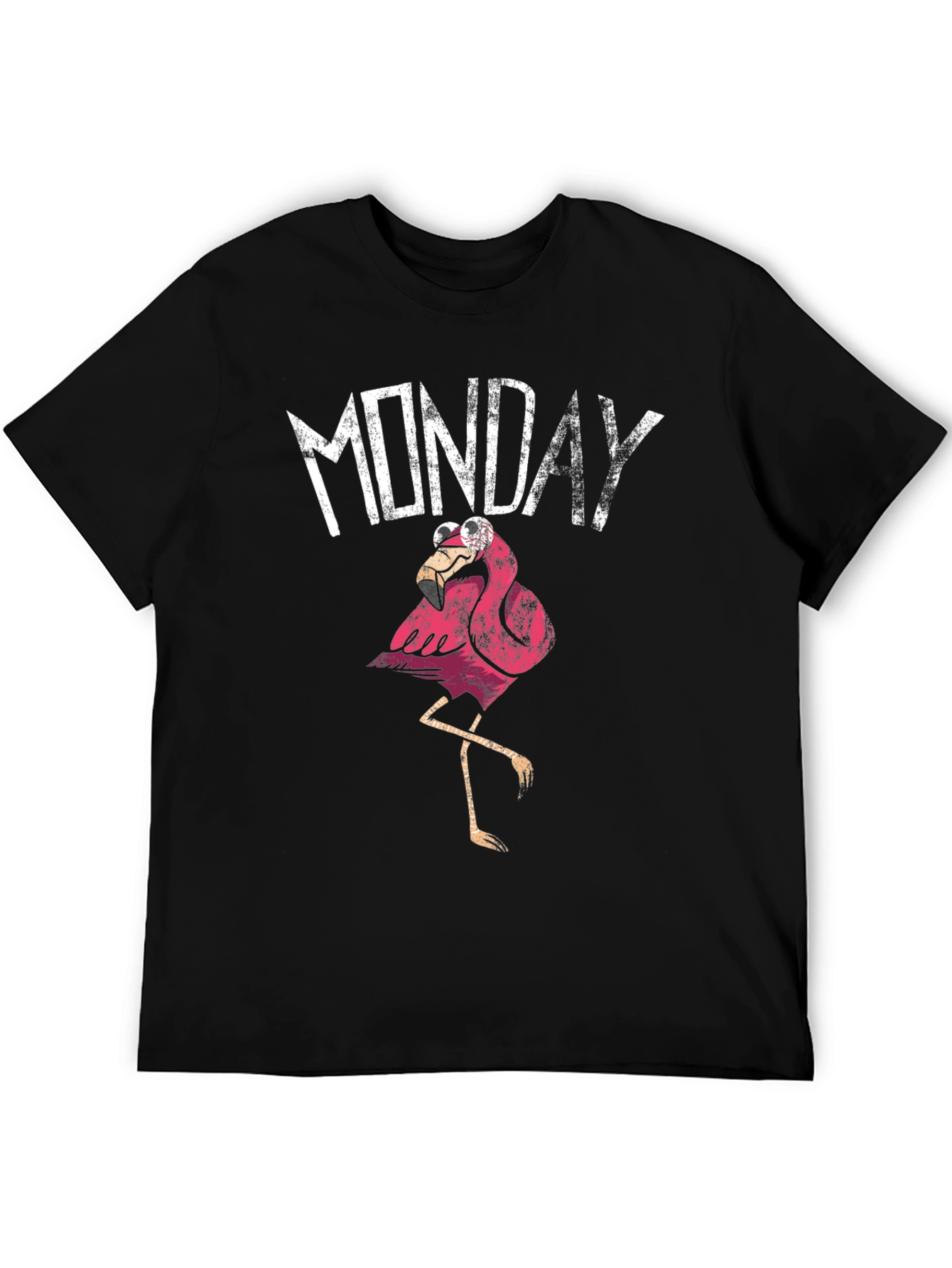 Black Funny Monday Flamingo Graphic T-Shirt - Black view 5