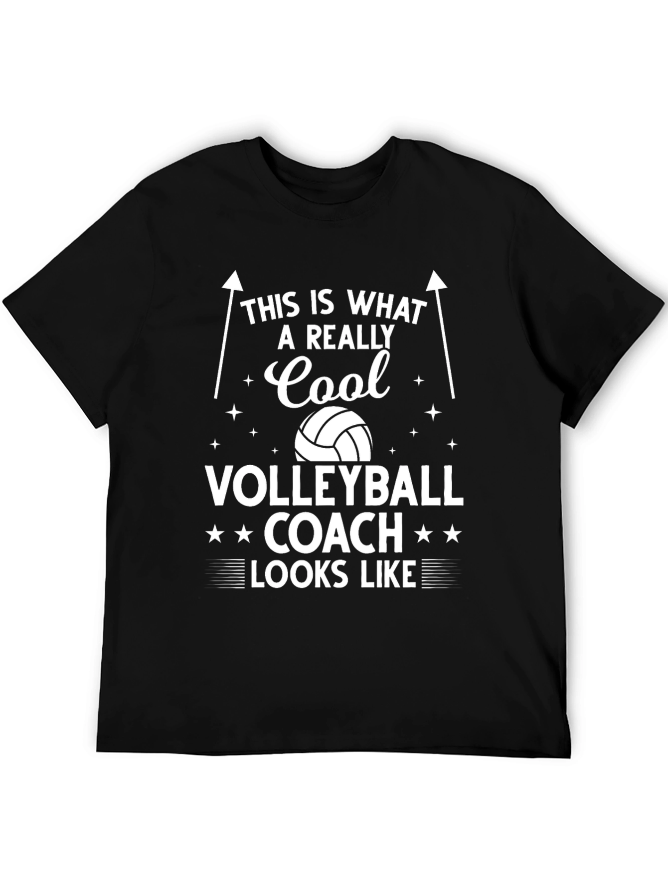 Black Cool Volleyball Coach T-Shirt view 5