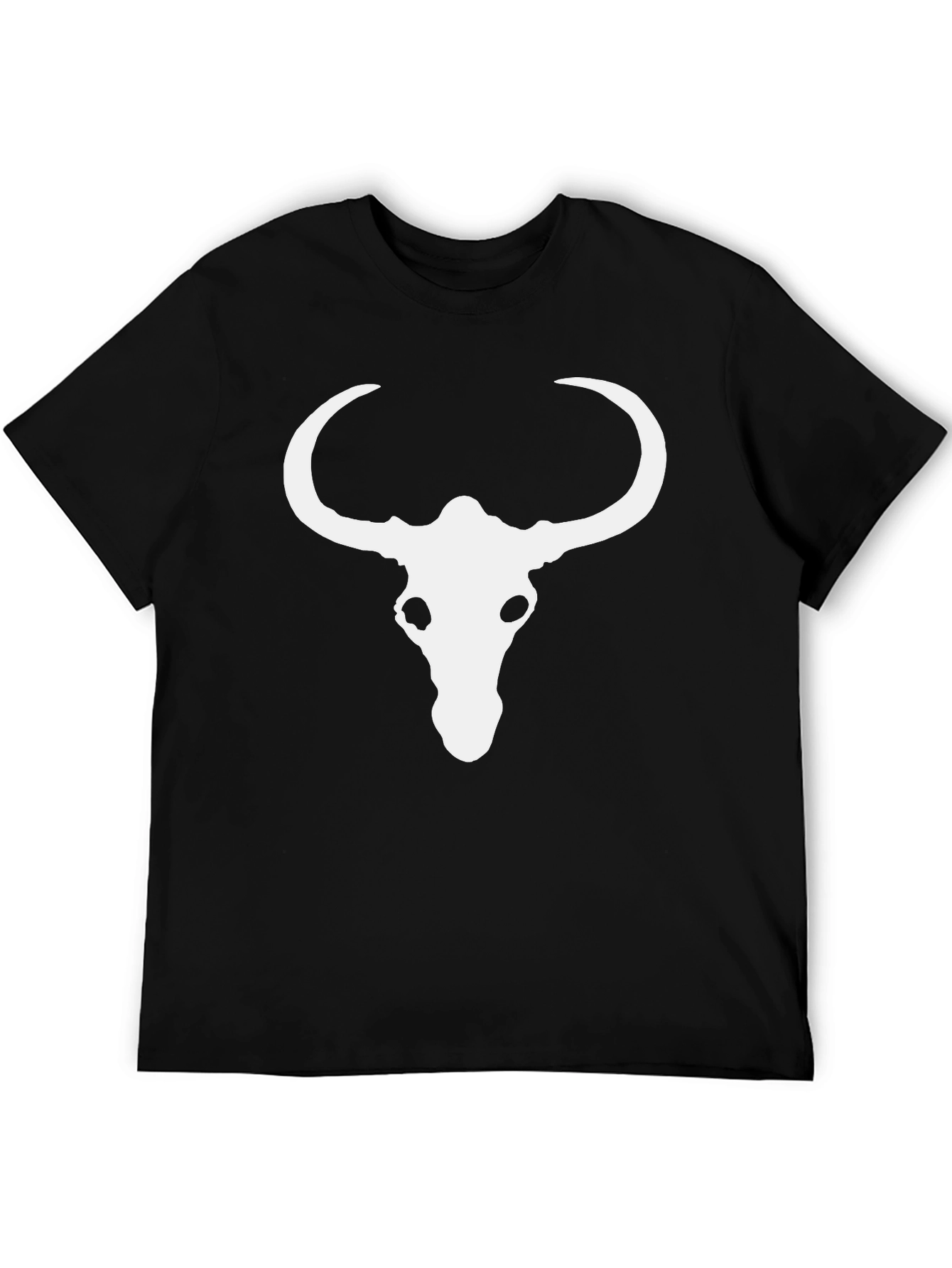 Black Skull Horn Graphic Tee - Black Cotton Blend Casual T-Shirt view 5