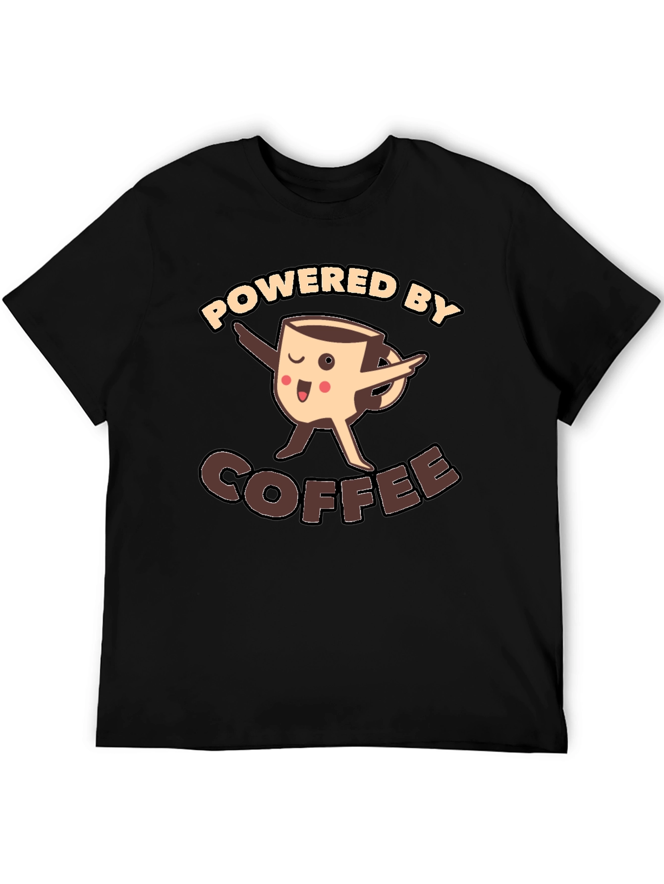 Black Powered By Coffee Funny T-Shirt view 5