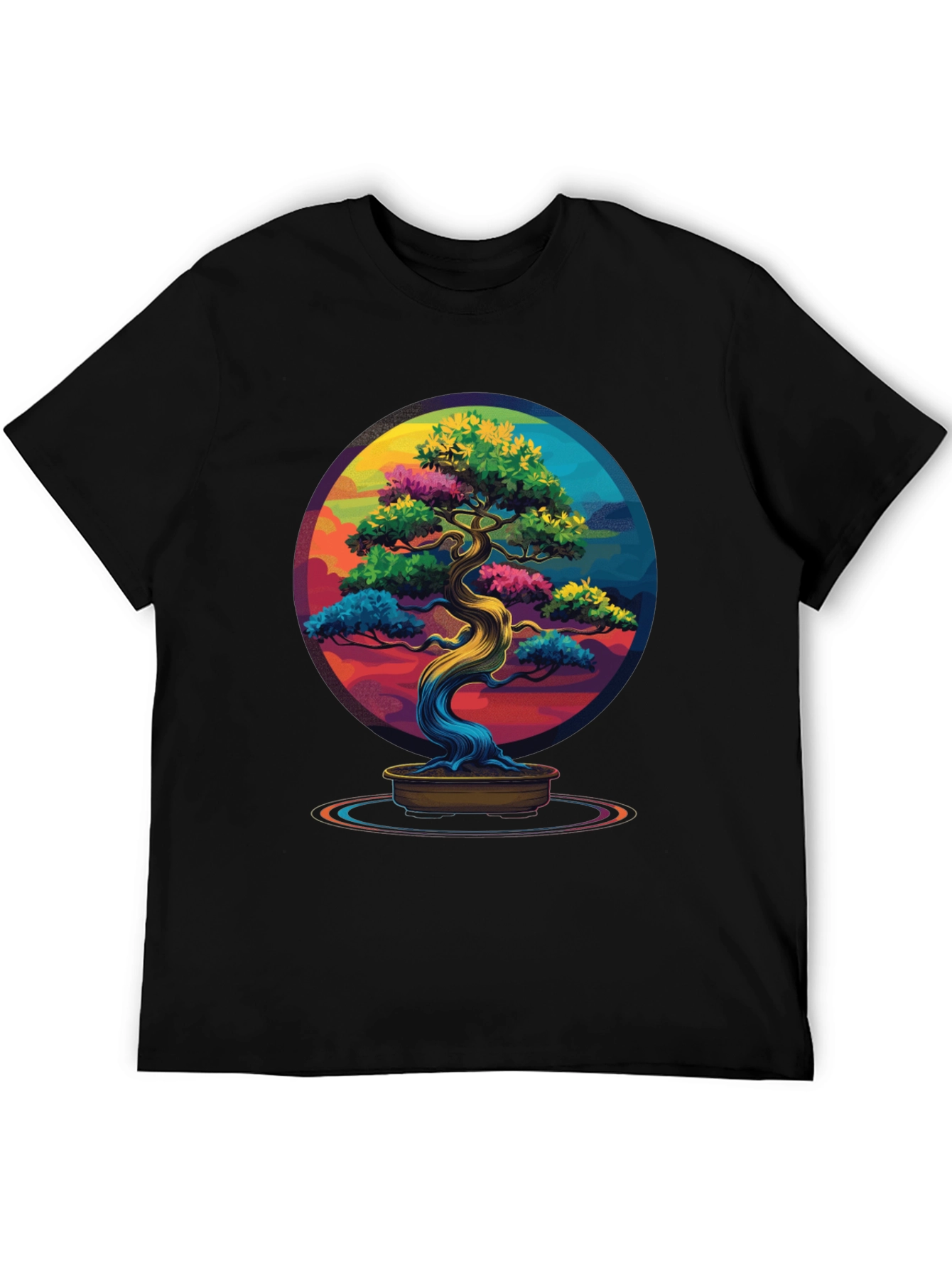 Black Colorful Bonsai Tree Graphic Tee - Unique Design view 5
