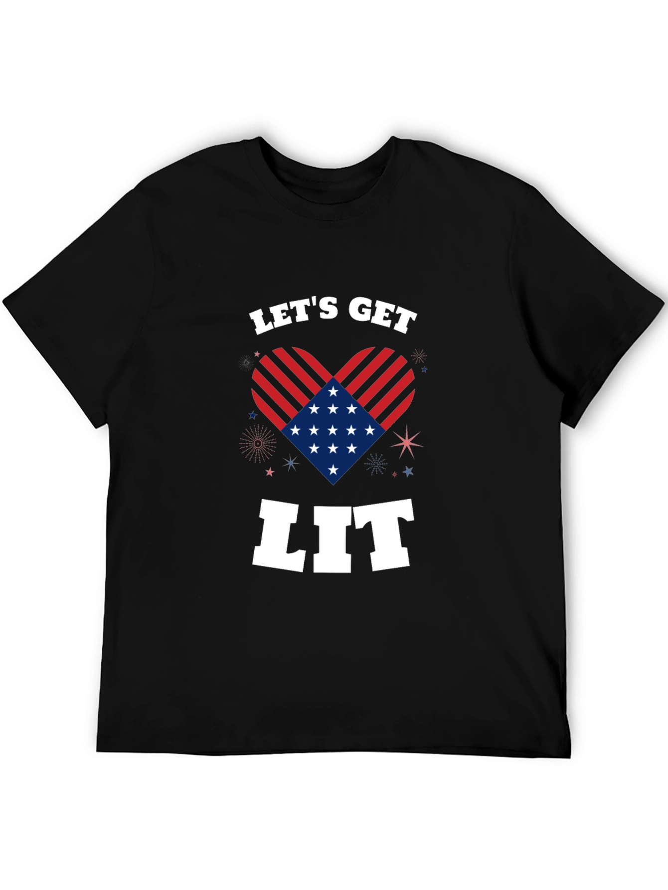 Black Let's Get Lit Patriotic Heart Graphic Tee view 5