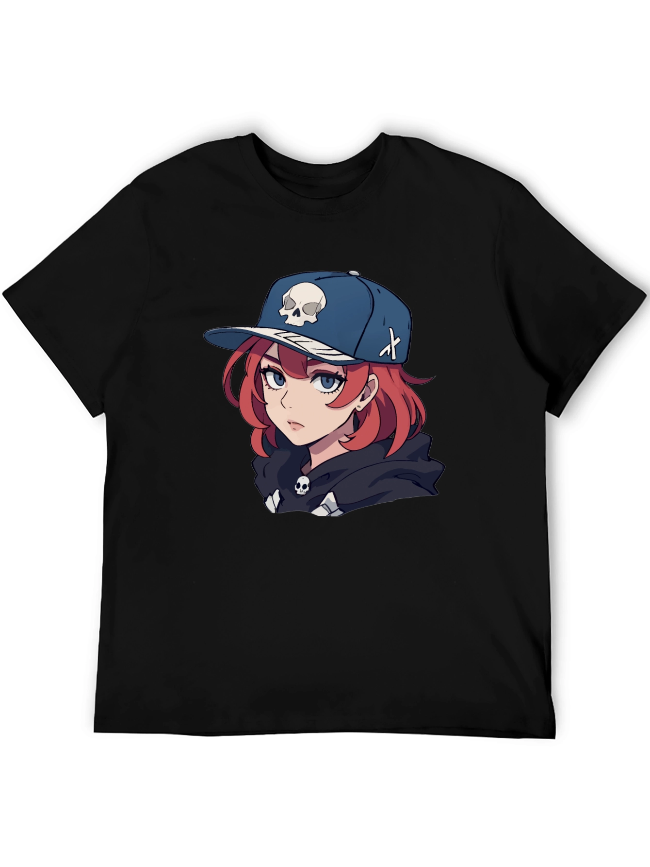 Black Anime Girl Skull Hat Graphic Black T-Shirt view 5