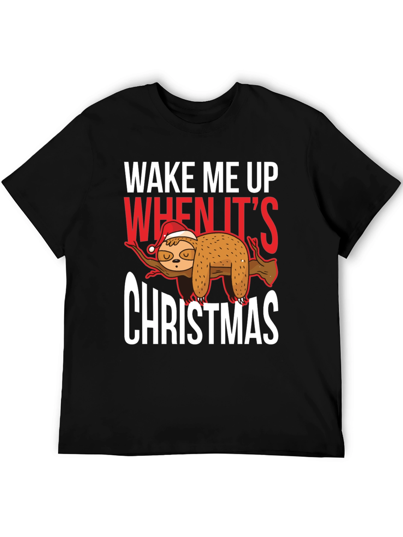 Black Wake Me Up When It's Christmas Sloth T-Shirt view 5