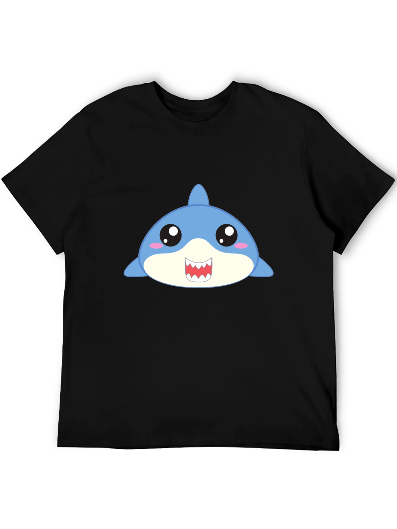 Black Cute Cartoon Shark Graphic Black T-Shirt view 5