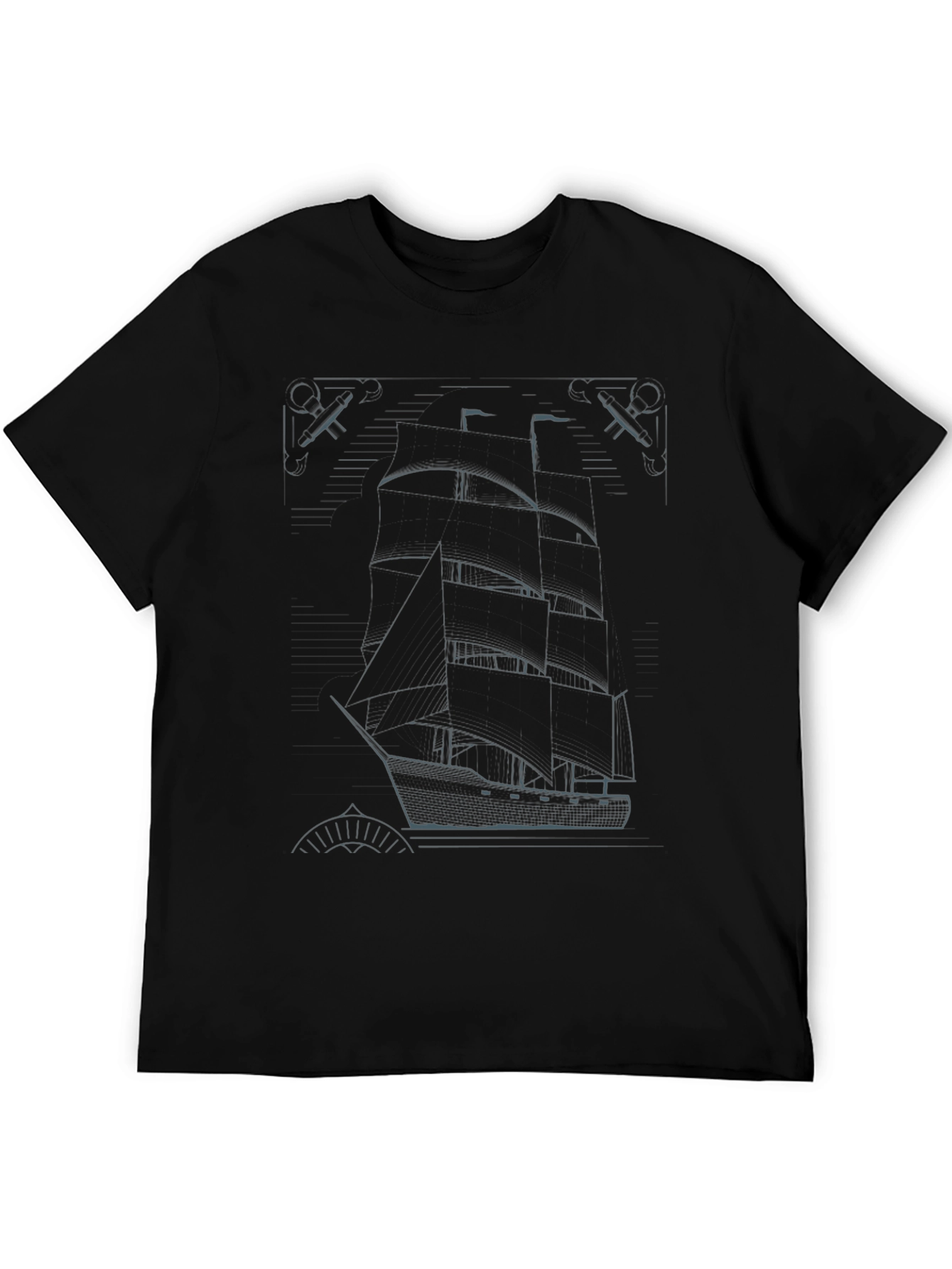 Black Nautical Blueprint T-Shirt - Black Ship Graphic Tee view 5