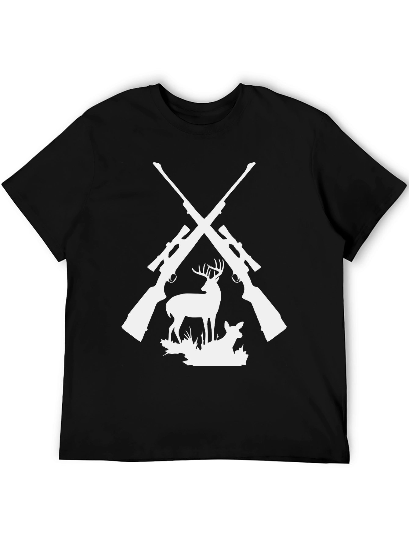 Black Hunting Graphic Tee - Deer & Rifles Design view 5