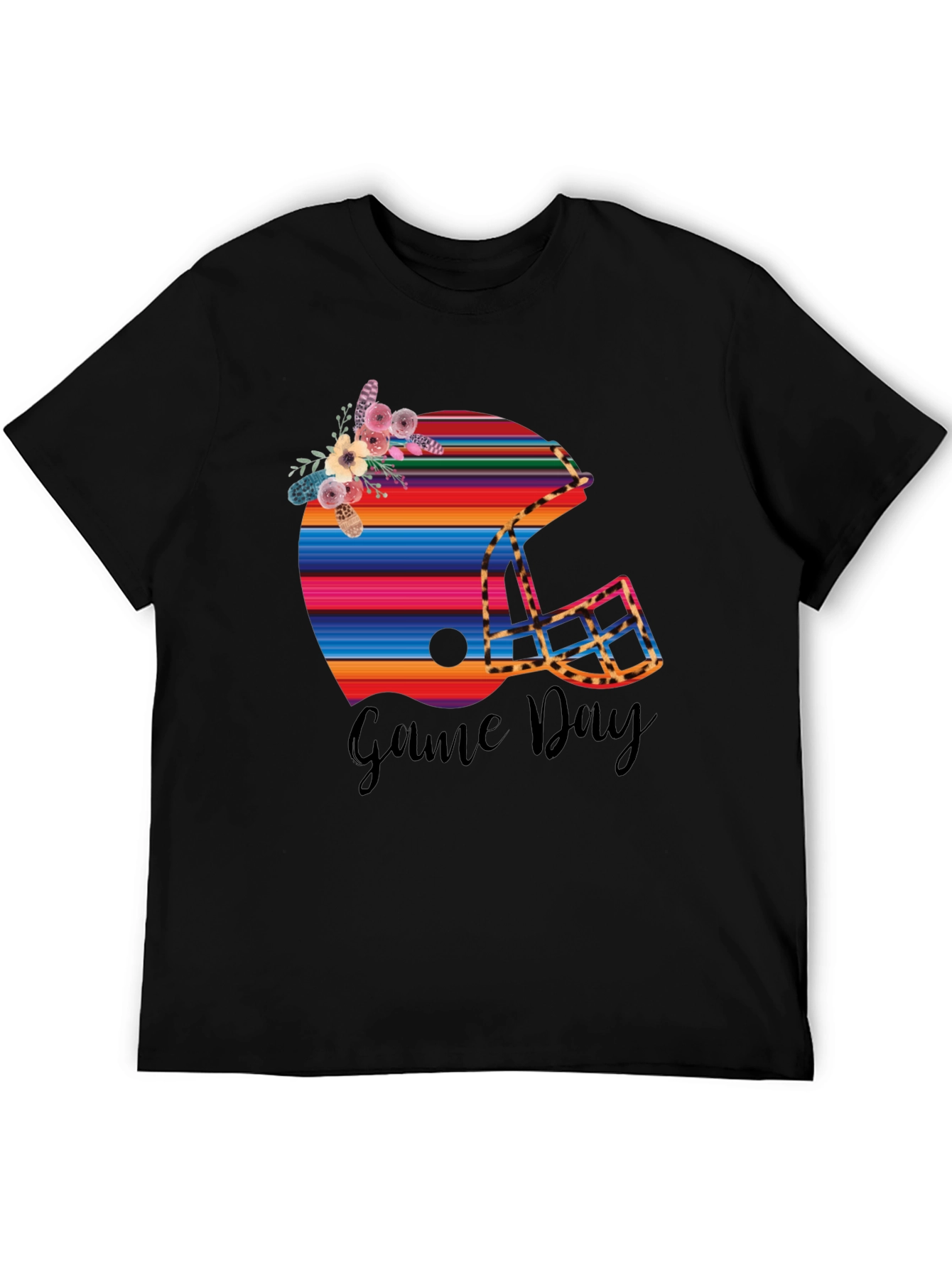 Black Game Day Football Helmet Graphic Tee view 5