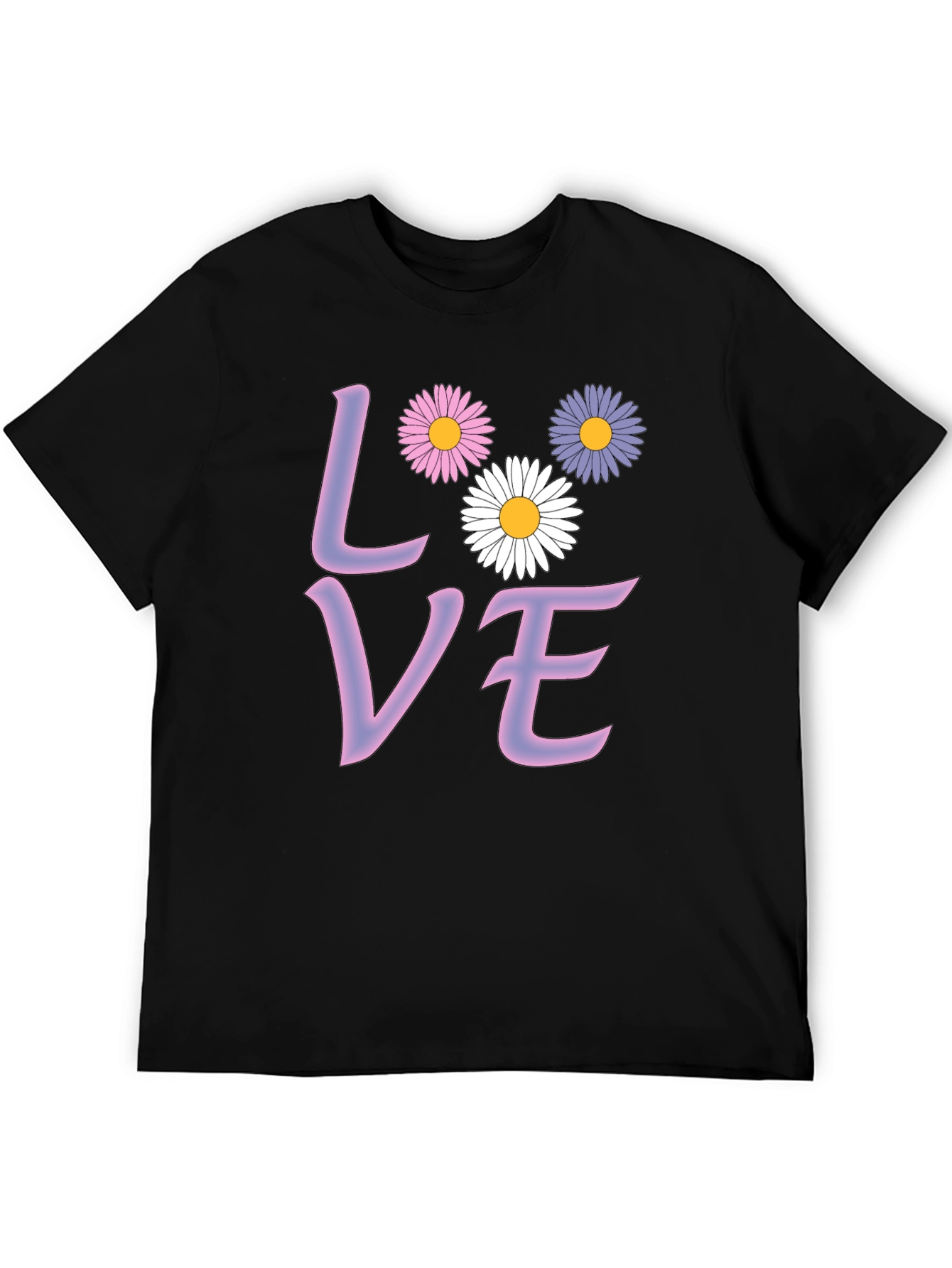Black Love Floral Graphic Tee - Black Cotton Blend T-Shirt view 5