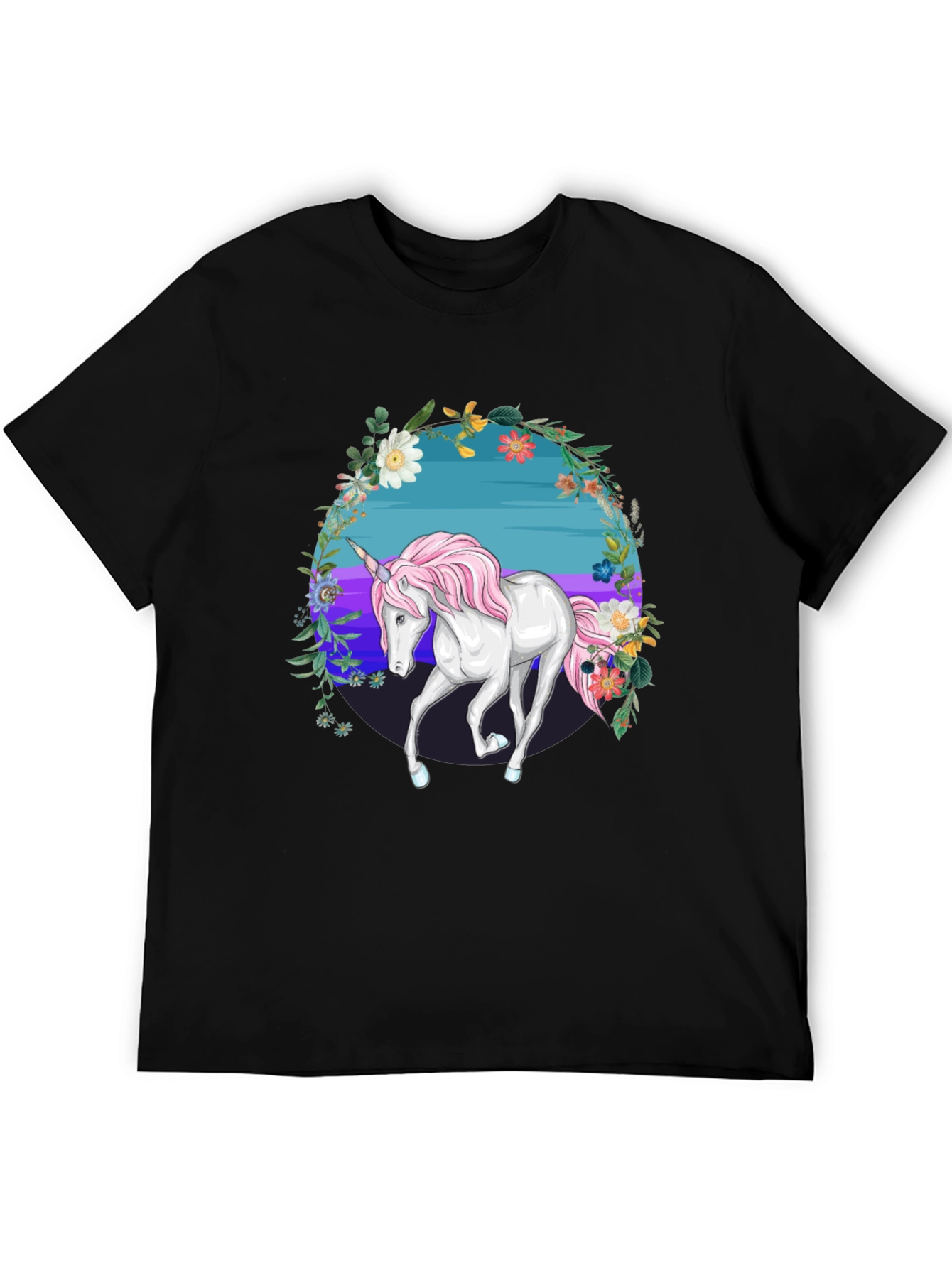 Black Unicorn Floral Graphic Tee - Black Cotton Blend view 5