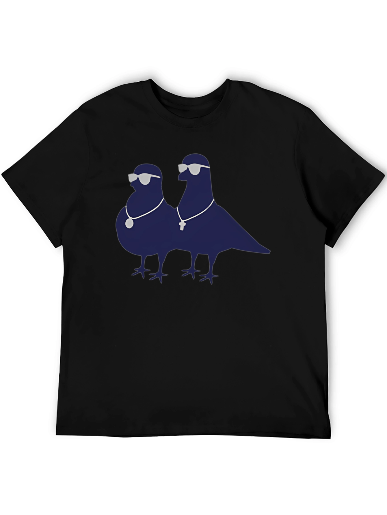 Black Cool Pigeons Graphic Tee - Black Cotton Blend T-Shirt view 5