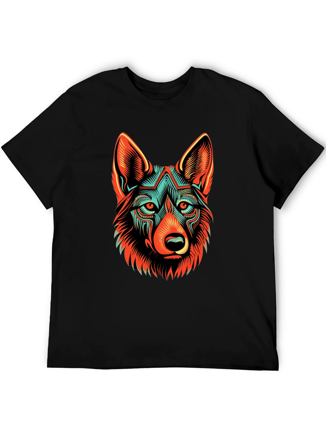 Black Abstract Wolf Graphic Black T-Shirt view 5