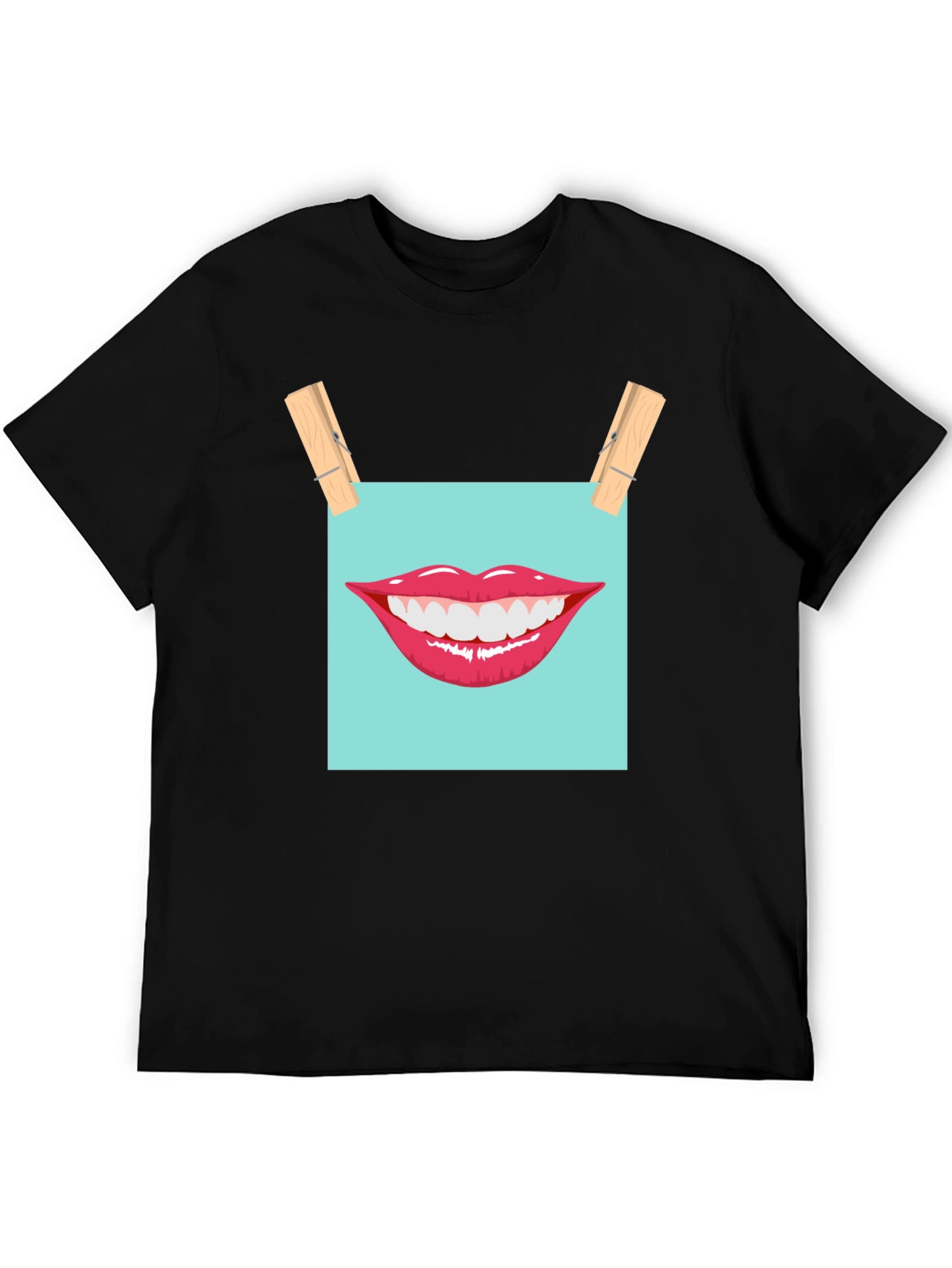 Black Smiling Lips Graphic T-Shirt - Casual Wear view 5