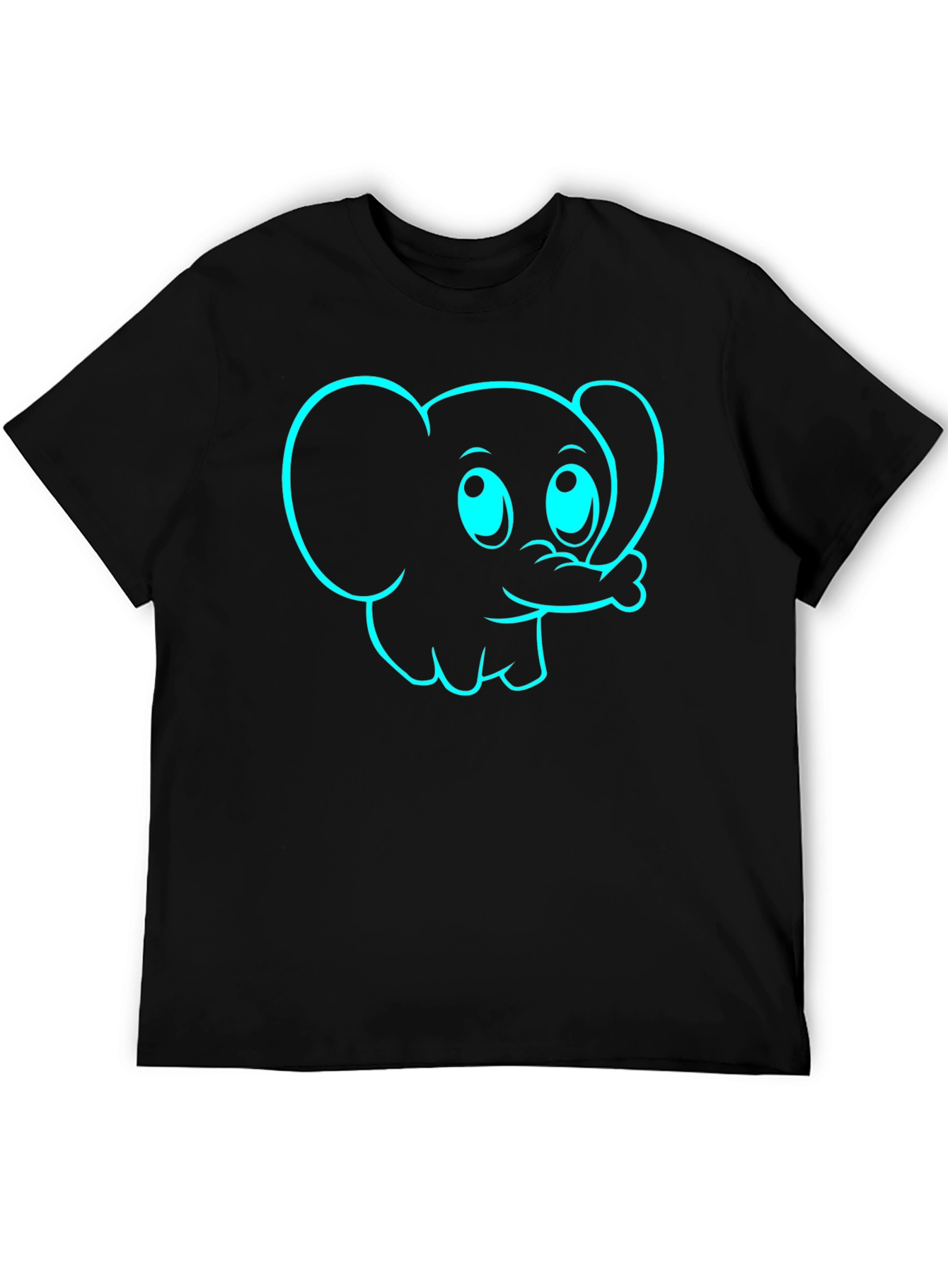Black Cartoon Elephant Graphic Tee - Black Cotton T-Shirt view 5