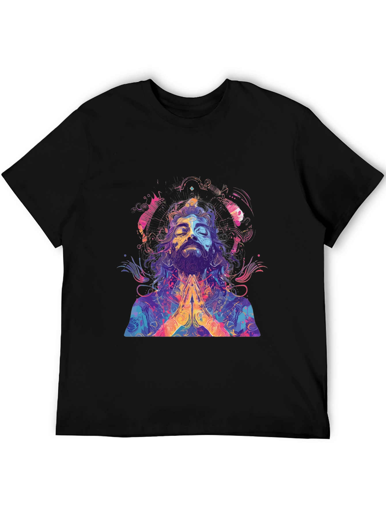 Black Psychedelic Meditating Man Graphic Tee view 5