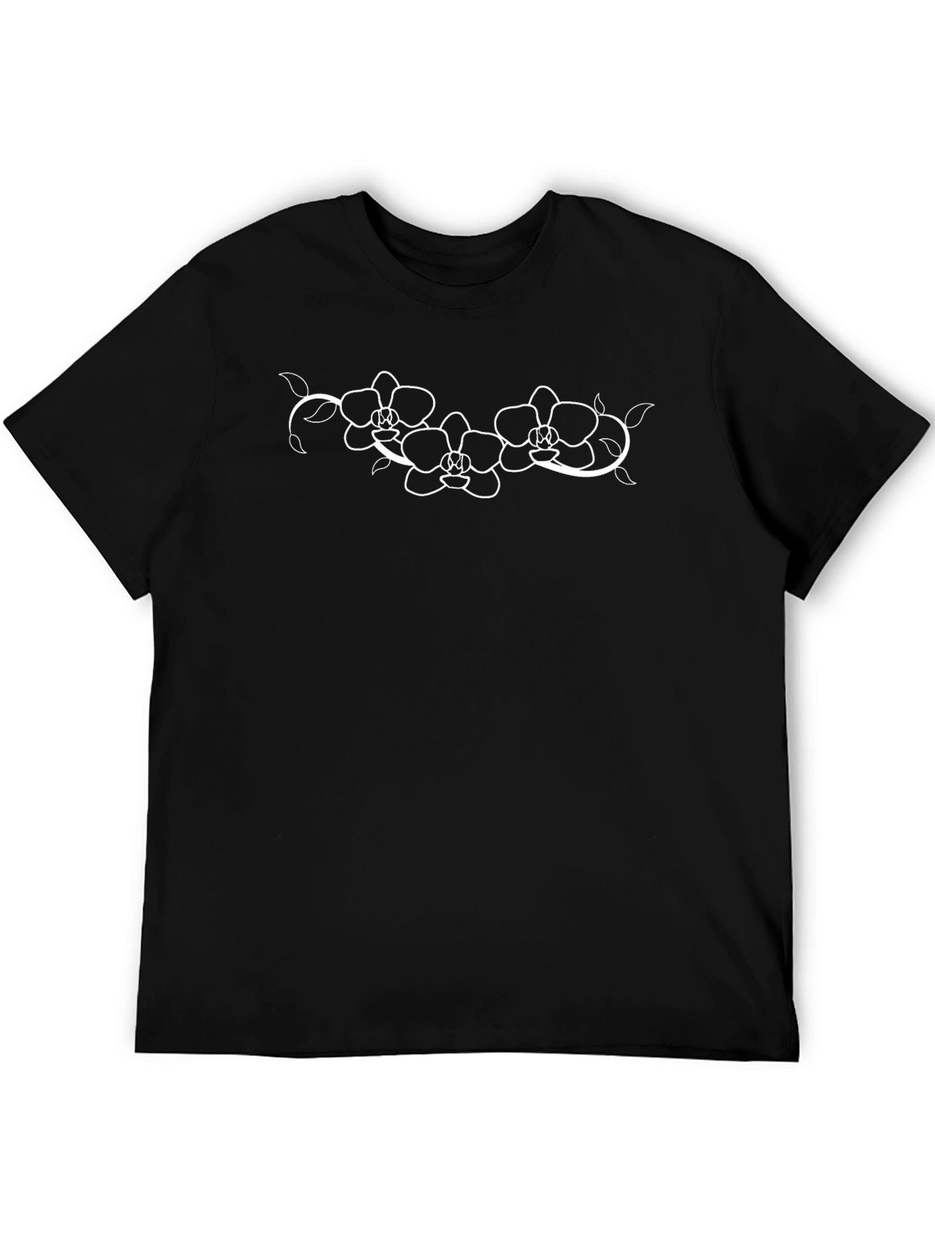 Black Black T-Shirt with Floral Orchid Graphic Design view 5