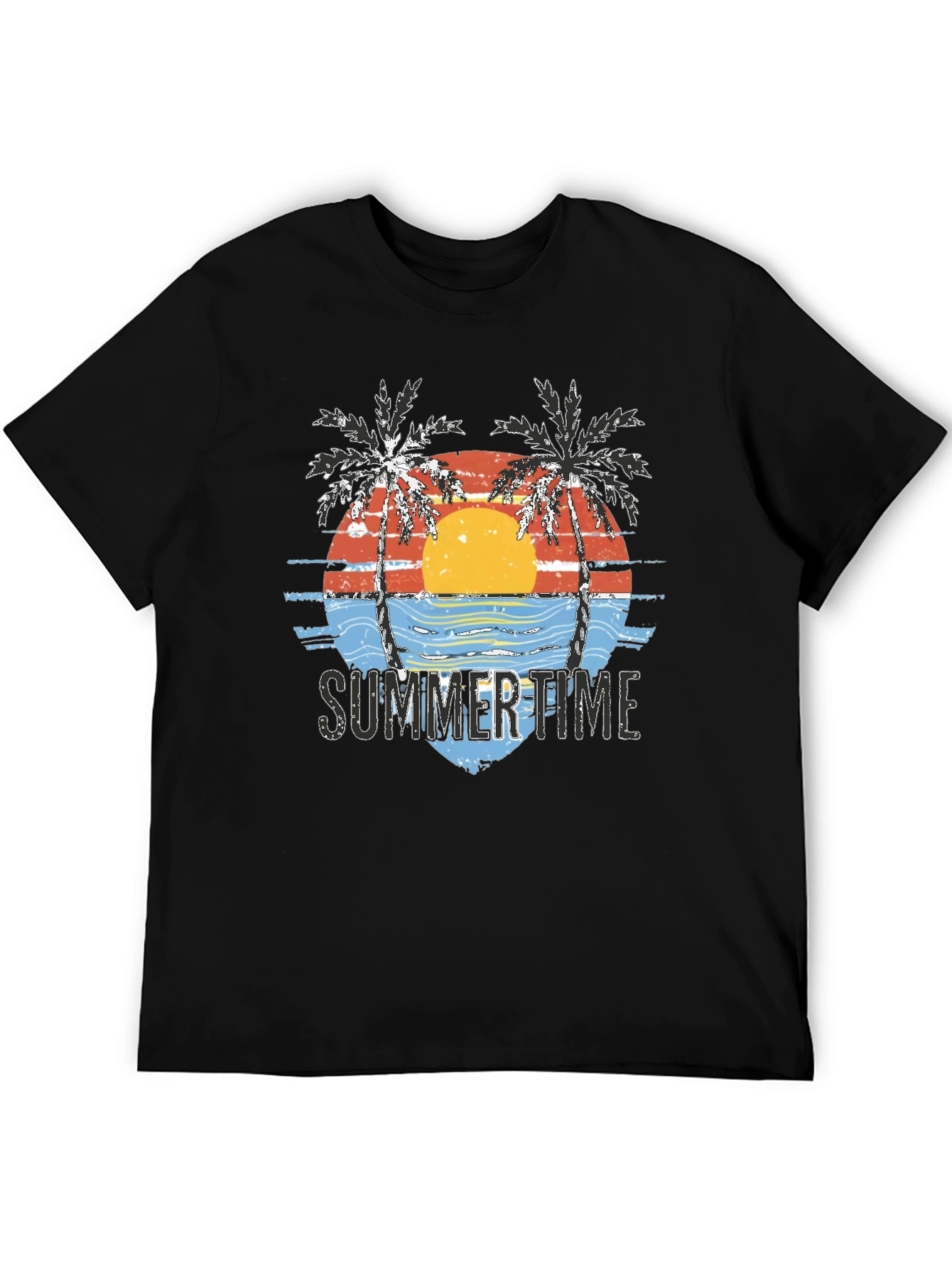 Black Summer Time Palm Tree Graphic Tee - Black view 5
