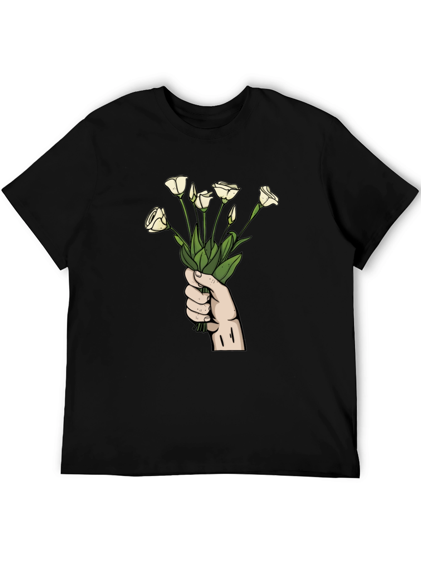 Black Floral Bouquet Graphic Tee - Black Cotton T-Shirt view 5