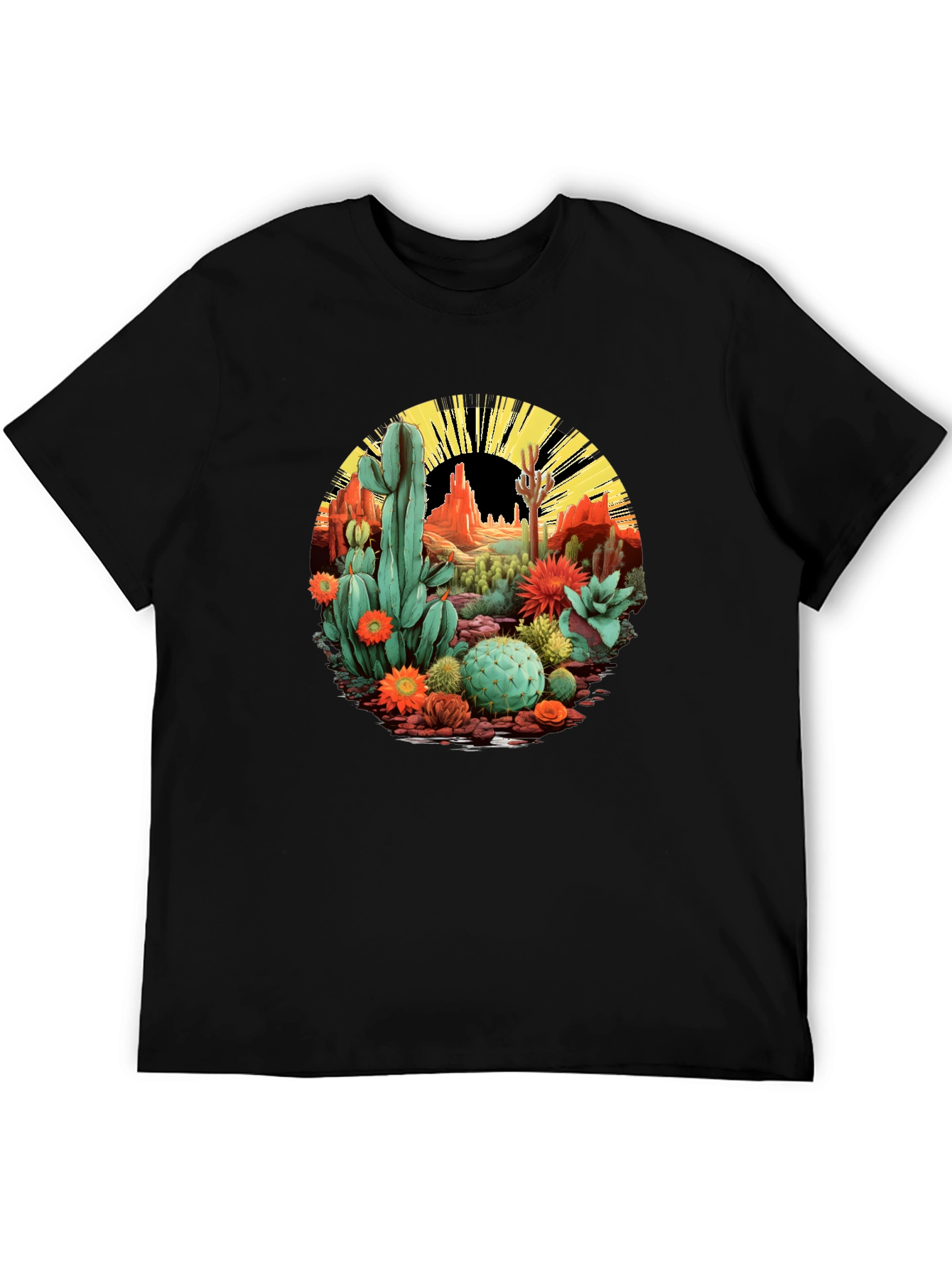 Black Desert Cactus Graphic T-Shirt - Black Cotton Tee view 5