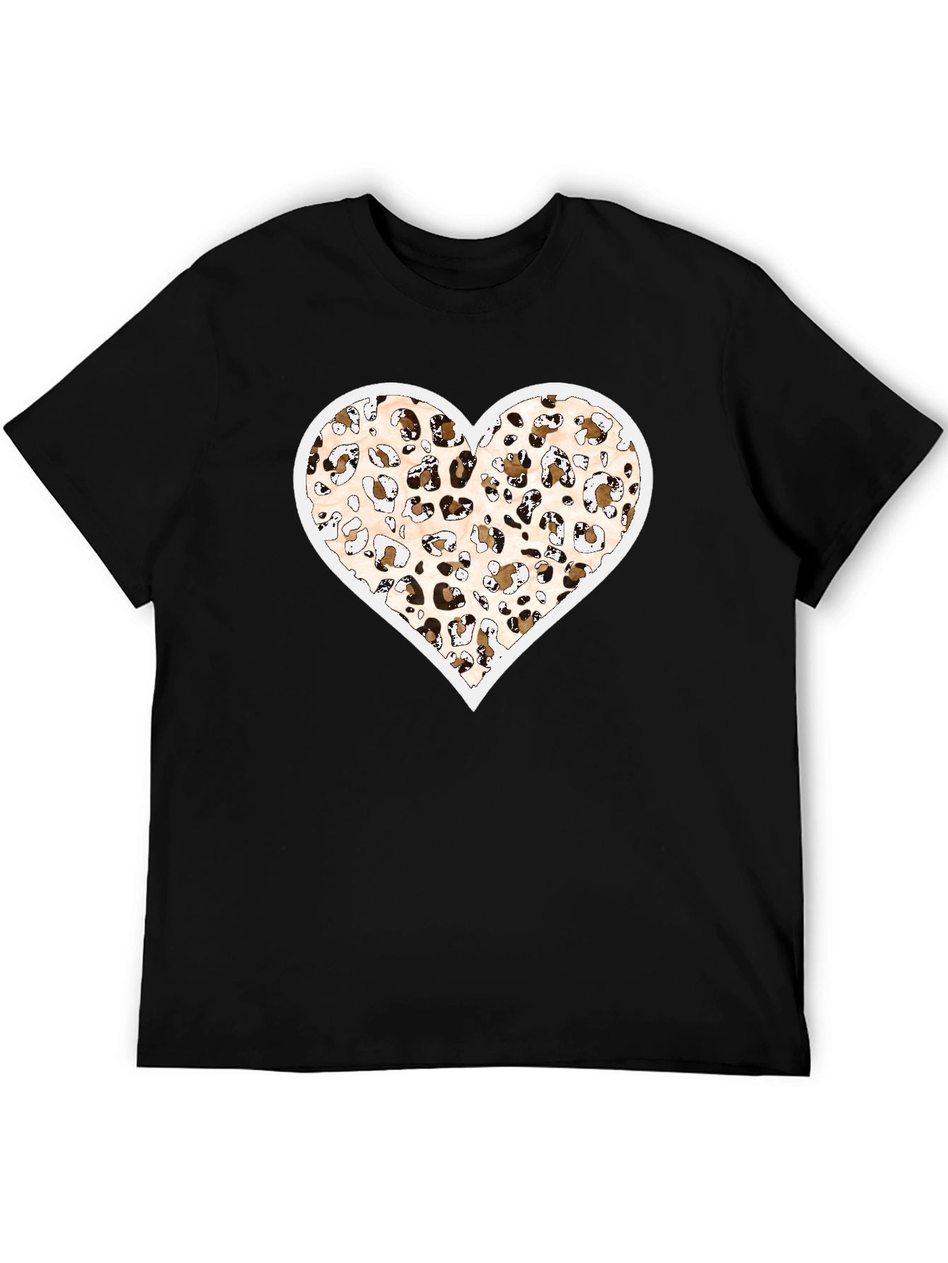 Black Leopard Print Heart Graphic Black Tee Shirt view 5