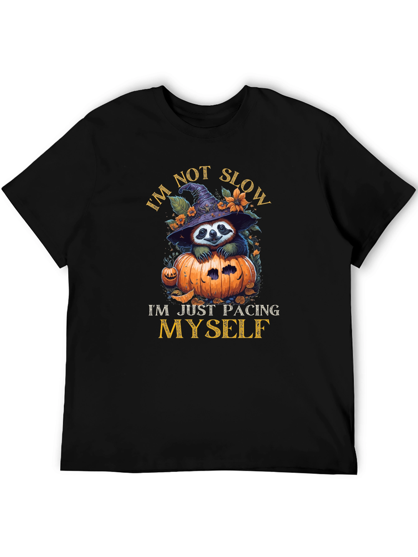 Black Funny Sloth Halloween T-Shirt - I'm Not Slow Pacing Myself view 5