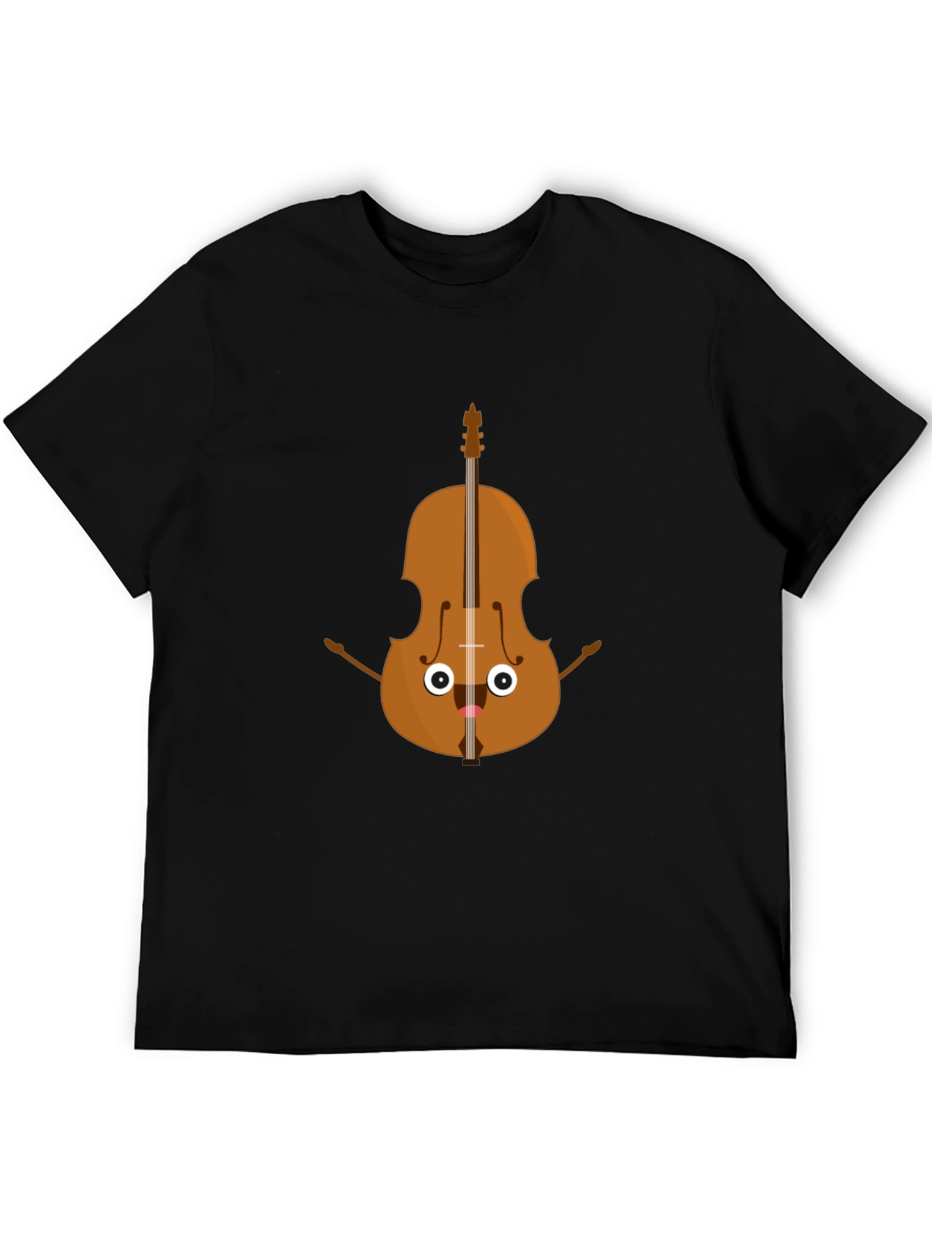Black Funny Cartoon Cello Musician Graphic Tee view 5