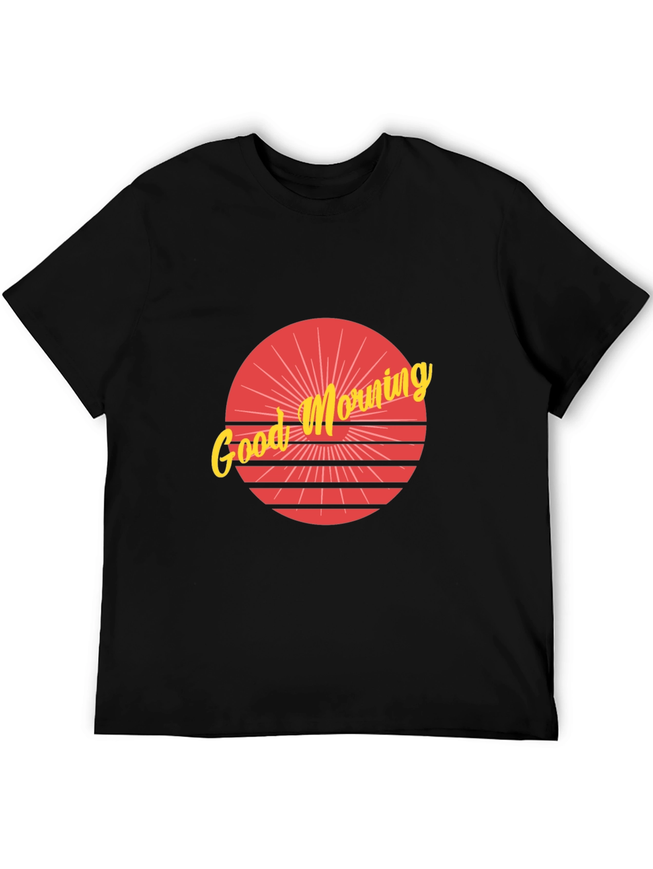 Black Good Morning Graphic Tee - Retro Sunrise Design view 5
