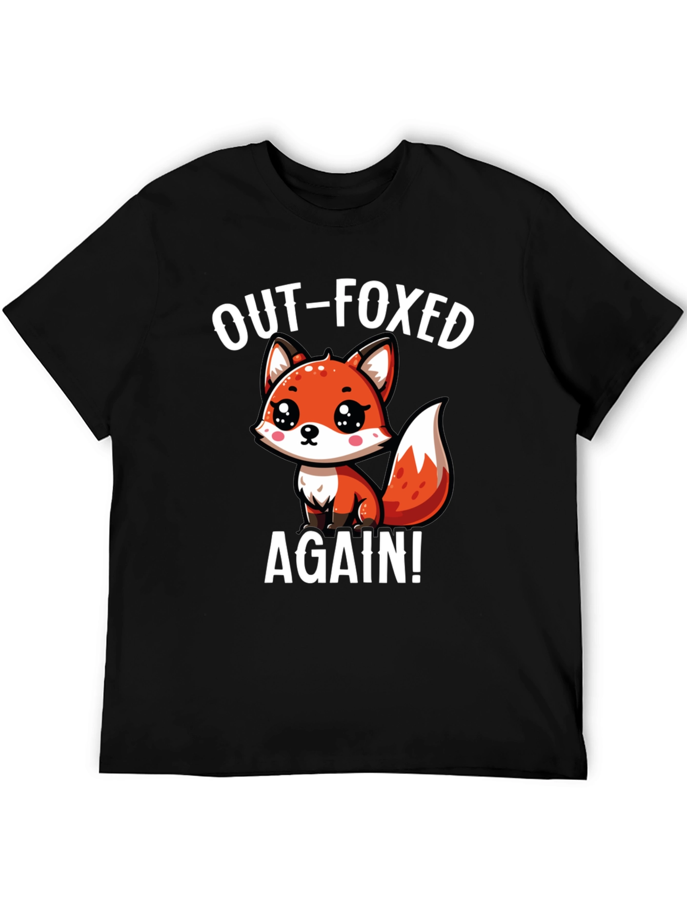 Black Out-Foxed Again! Cute Cartoon Fox Graphic T-Shirt view 5