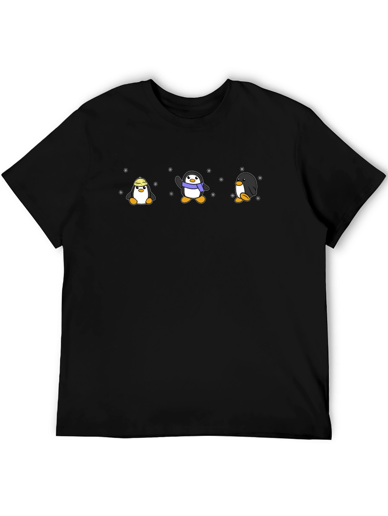 Black Penguin Cartoon Graphic Print Black T-Shirt view 5