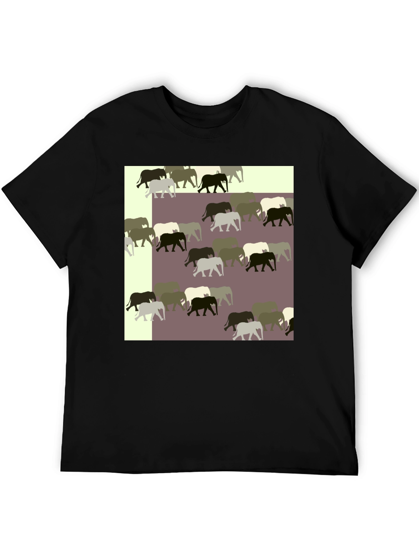 Black Elephant Pattern Black T-Shirt view 5