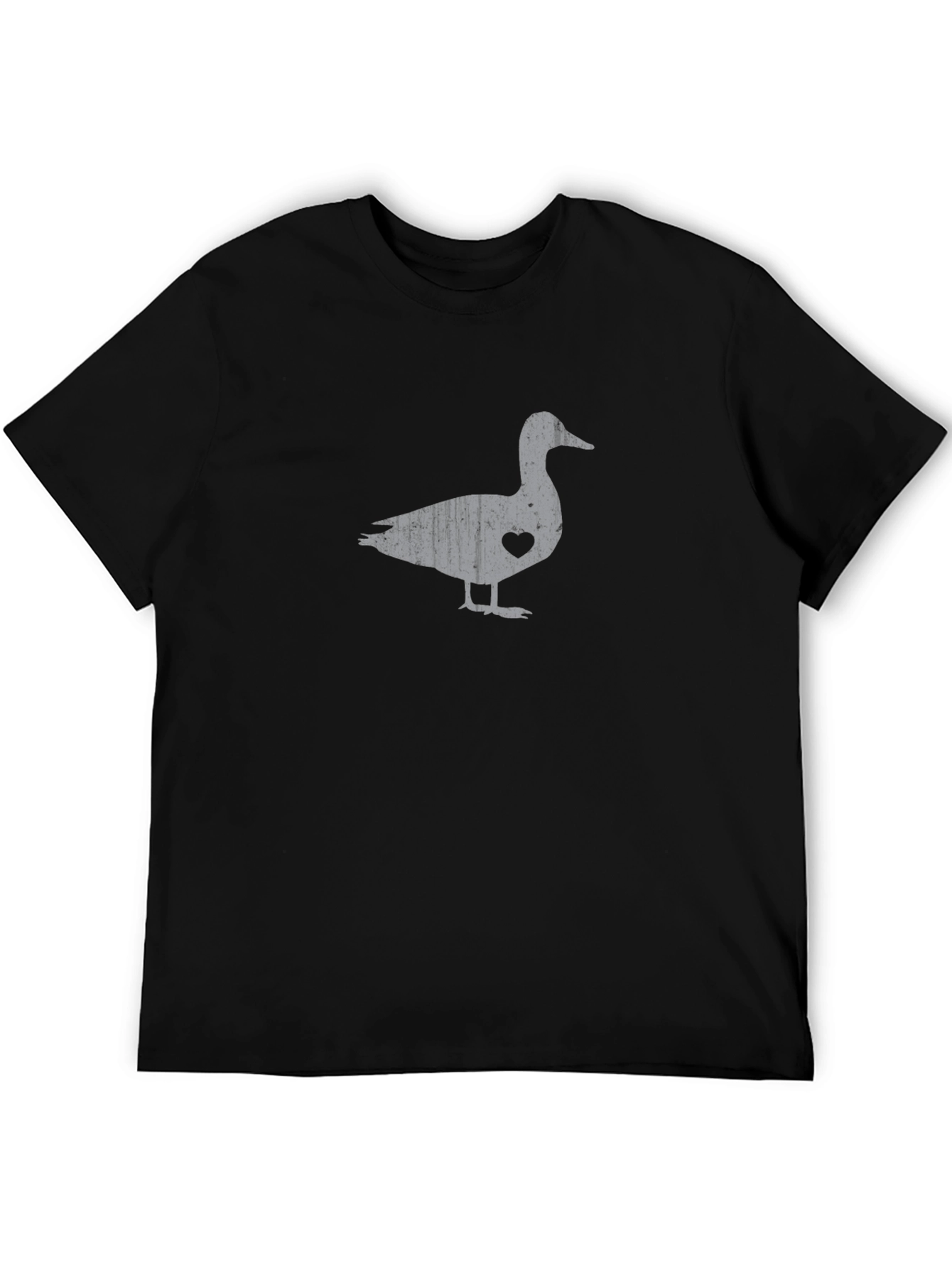 Black Duck with Heart Graphic Tee - Casual Cotton Blend T-Shirt view 5