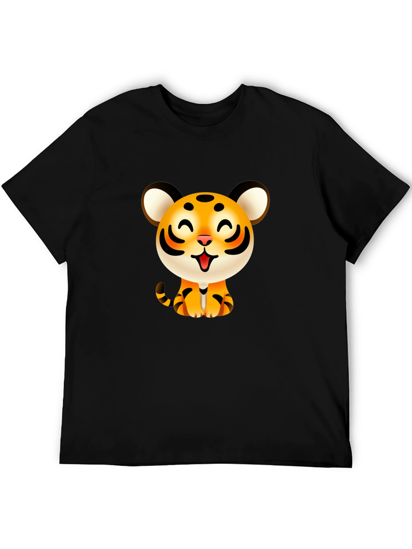 Black Cute Cartoon Tiger Graphic Tee - Black view 5