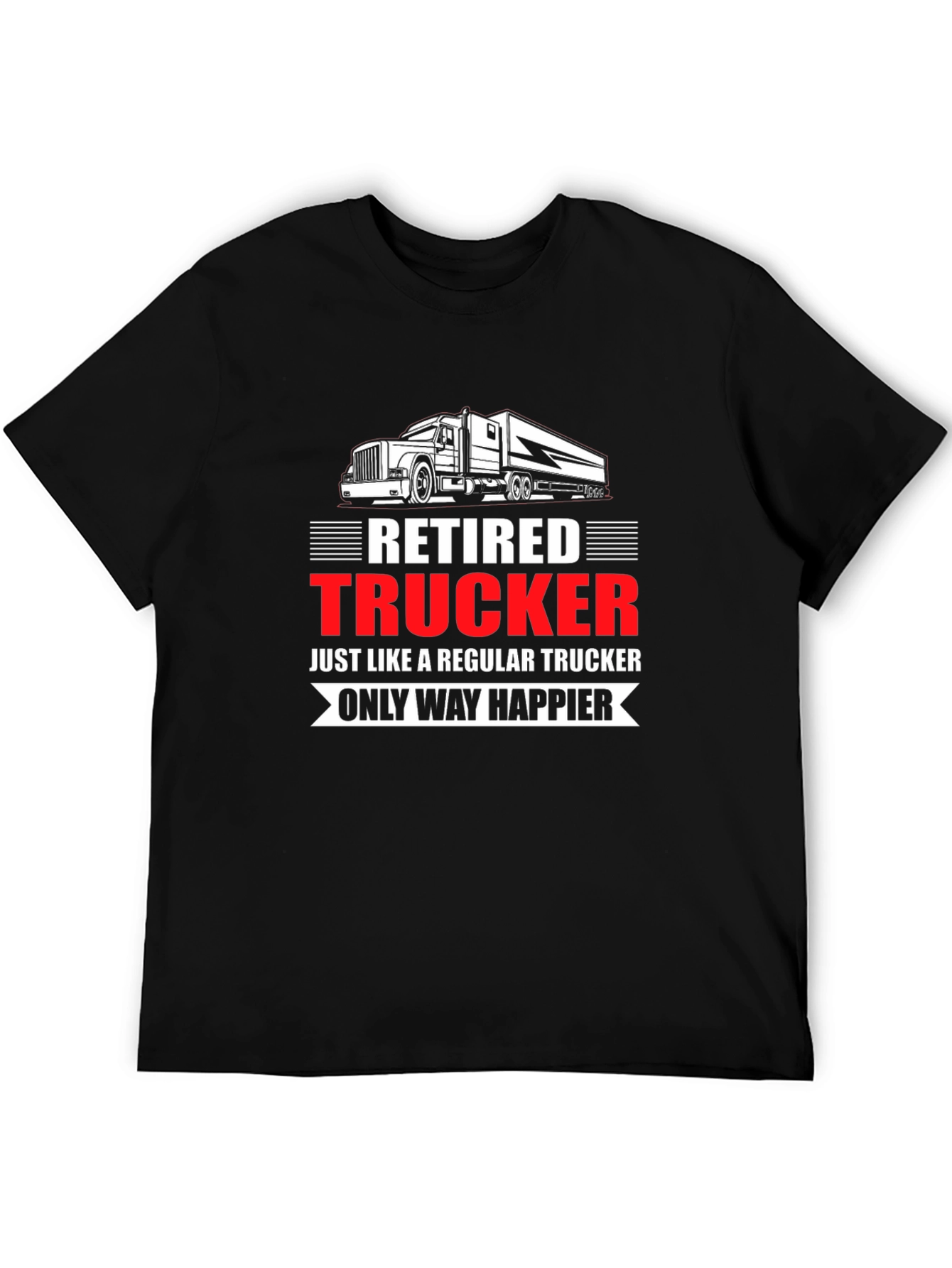 Black Retired Trucker T-Shirt: Happier Life view 5