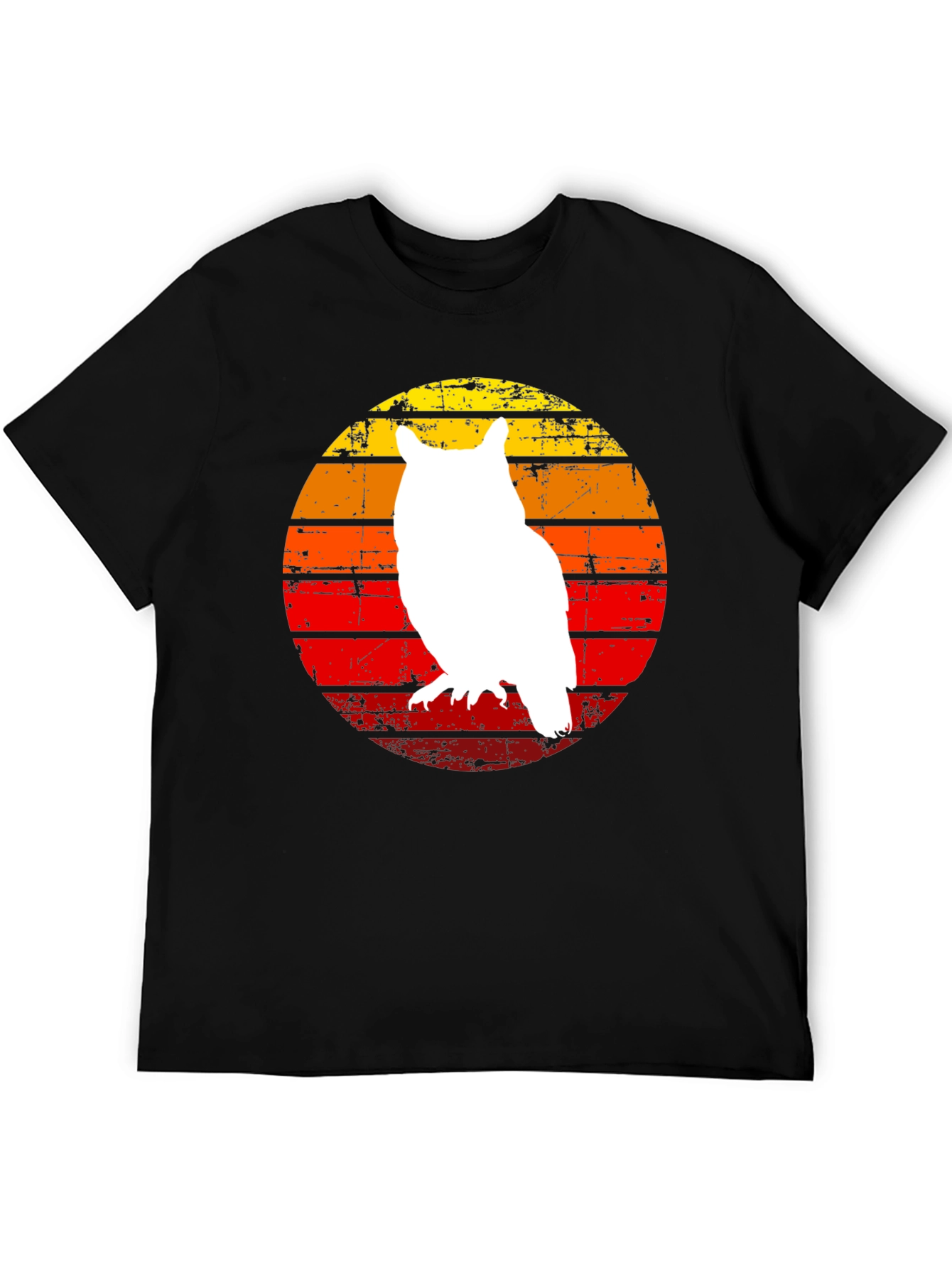 Black Retro Owl Silhouette Black T-Shirt view 5