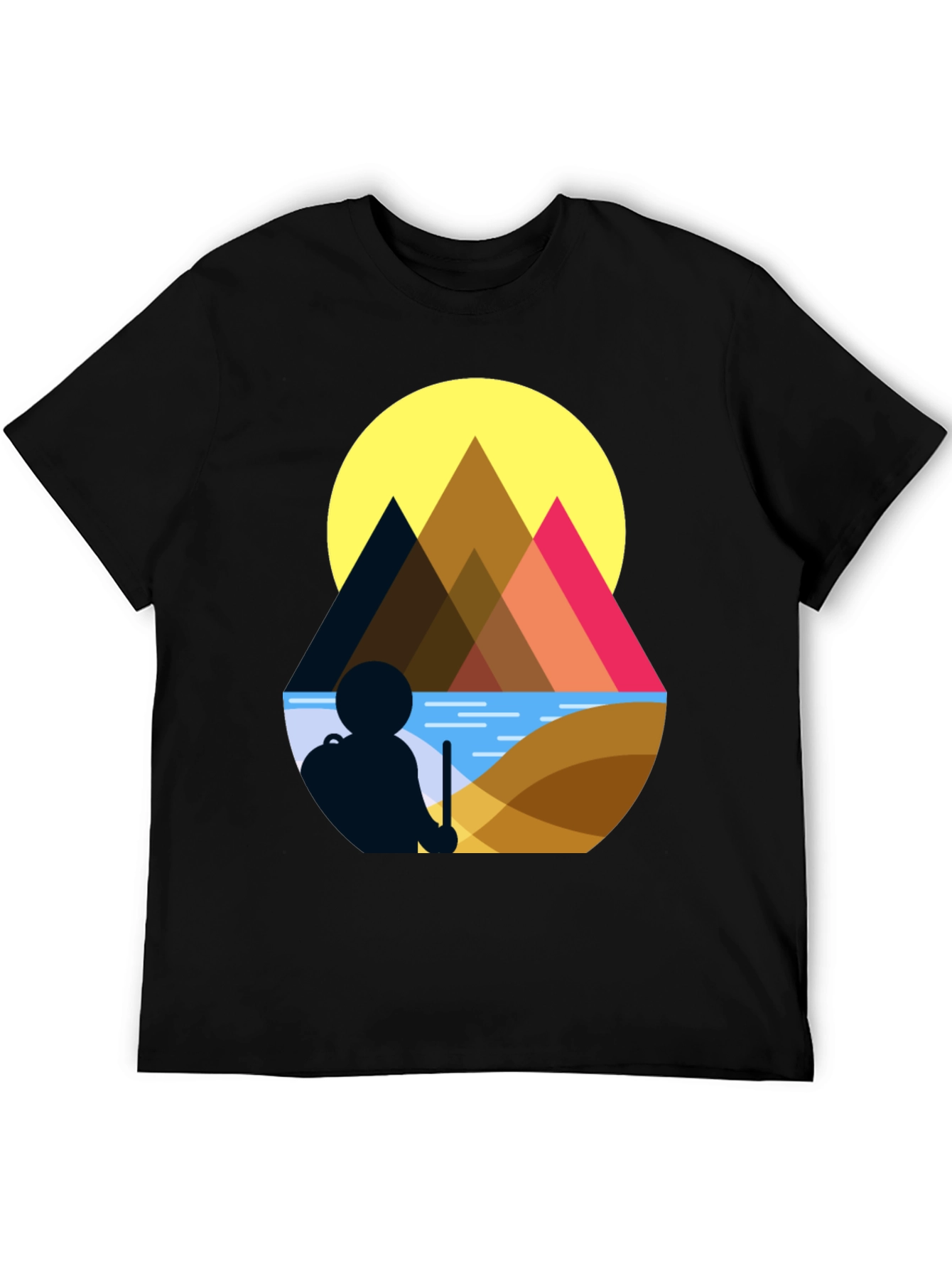 Black Geometric Mountain Scene Graphic Tee view 5