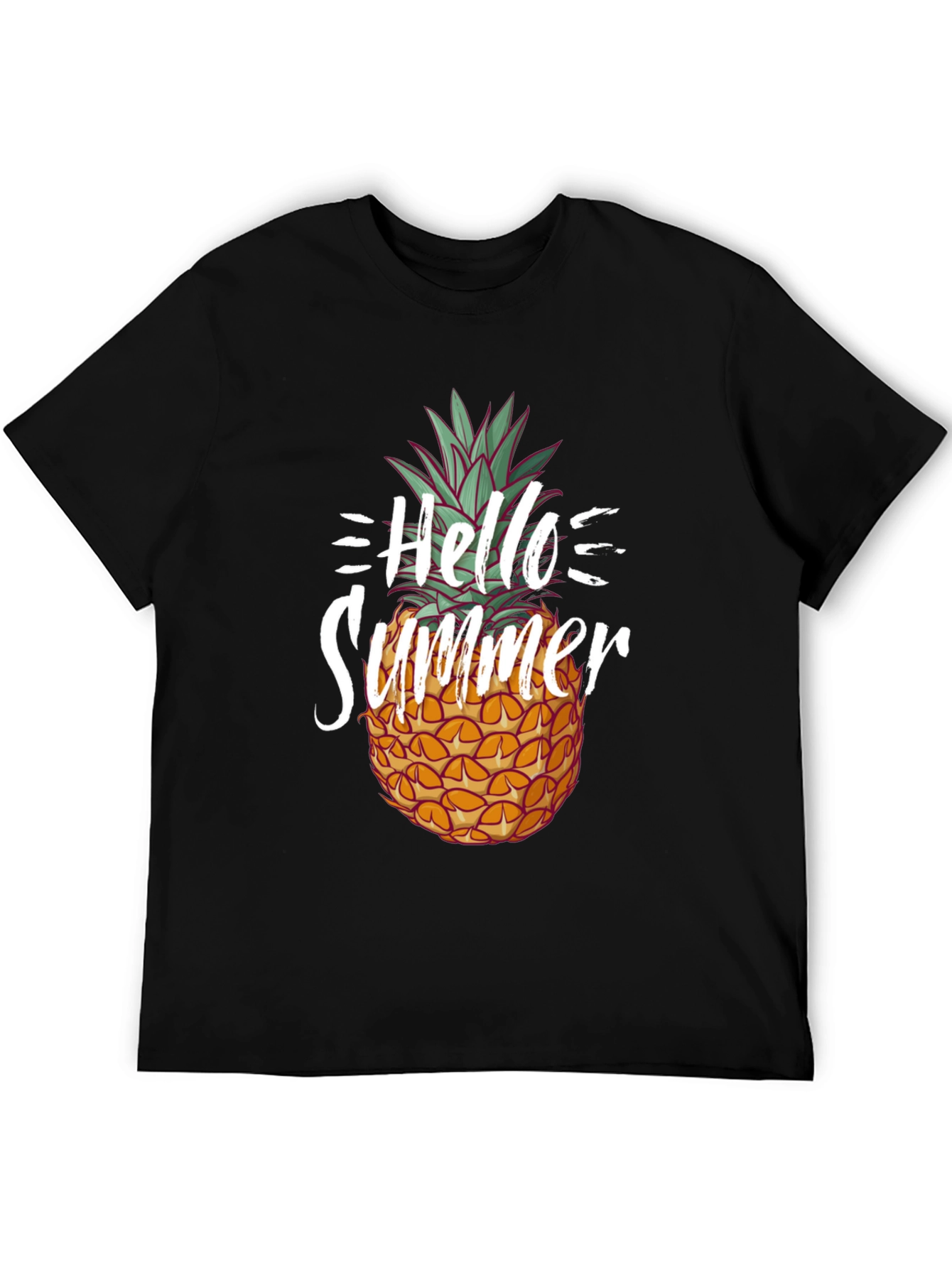 Black Hello Summer Pineapple Graphic Tee - Black Cotton Shirt view 5