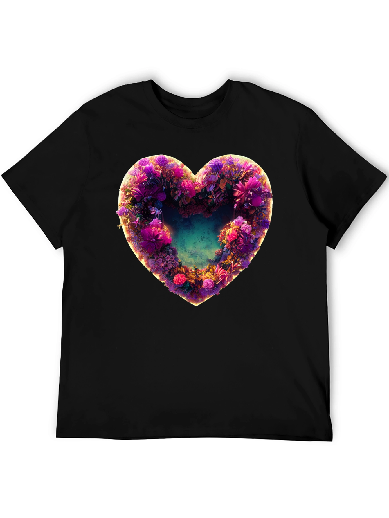 Black Floral Heart Graphic Black T-Shirt view 5