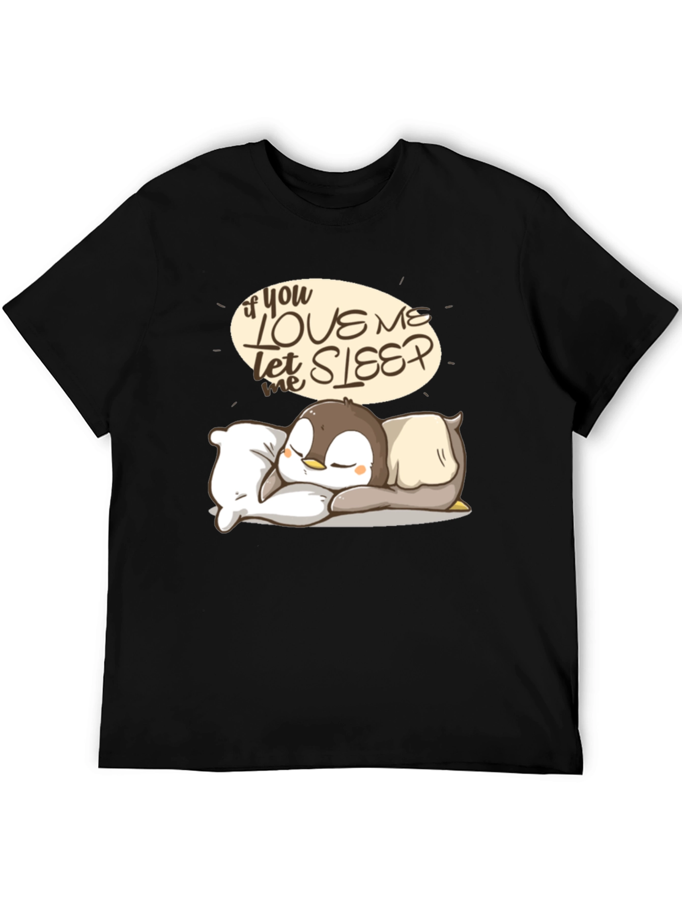 Black Cute Penguin Sleep T-Shirt view 5