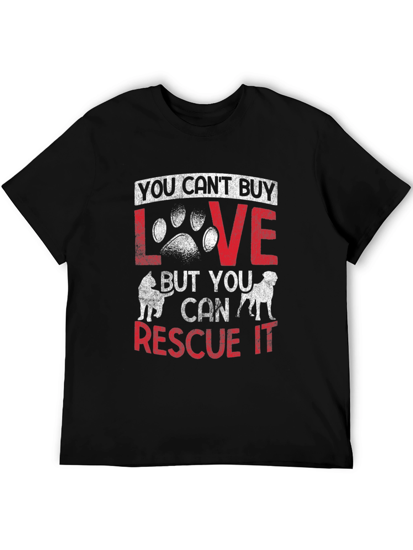 Black Rescue Dog Lover T-Shirt - "You Can't Buy Love, Rescue It" view 5