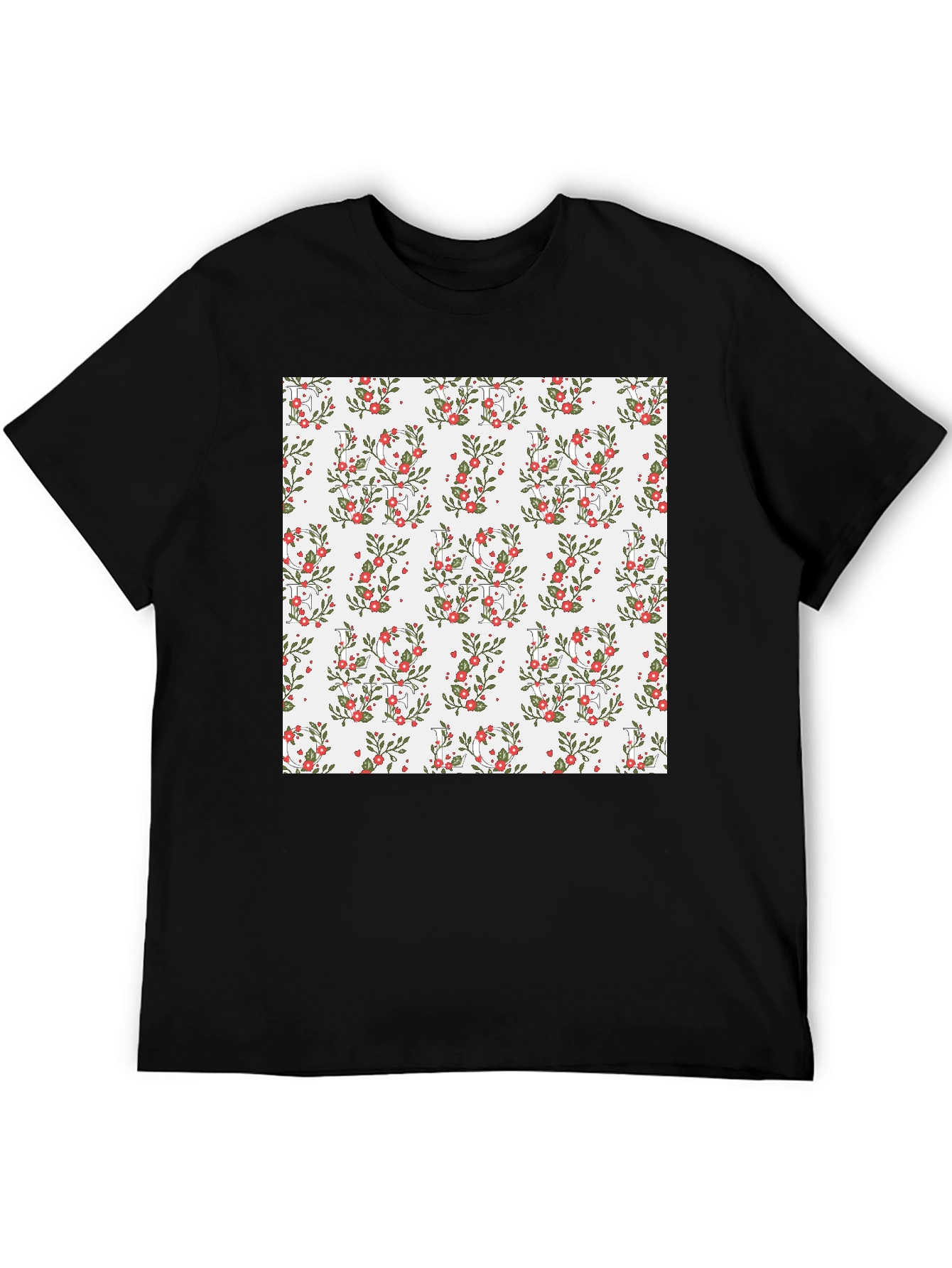 Black Floral Pattern T-Shirt: Stylish Men's Graphic Tee view 5